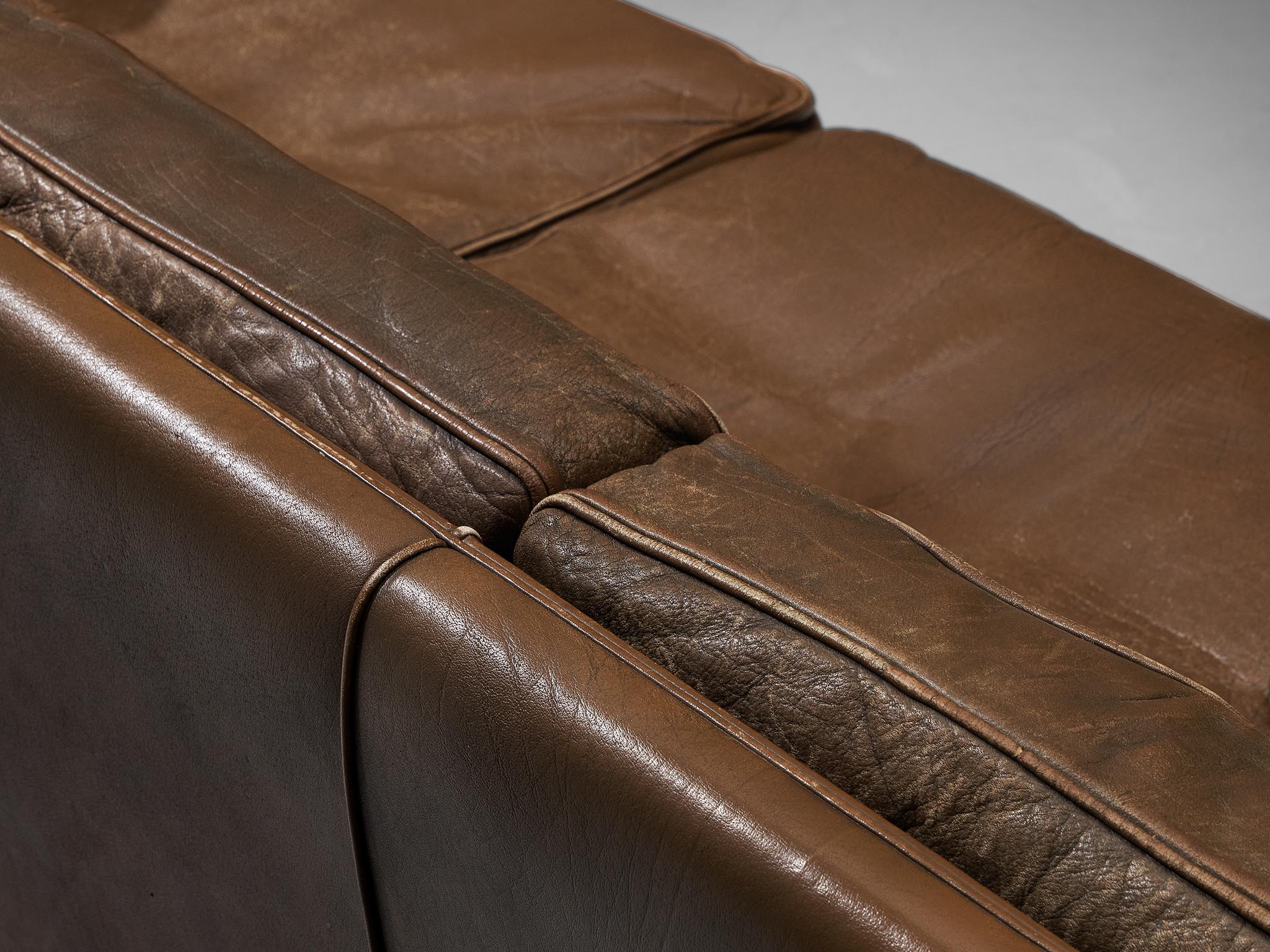 Illum Wikkelsø Sofa in Brown Leather and Oak  For Sale 2