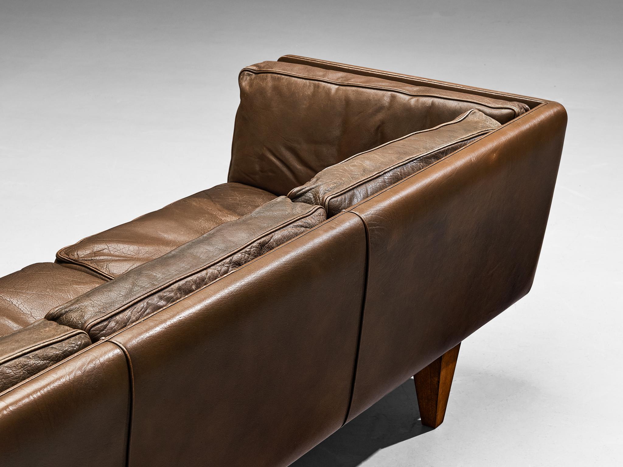 Illum Wikkelsø Sofa in Brown Leather and Oak  For Sale 3
