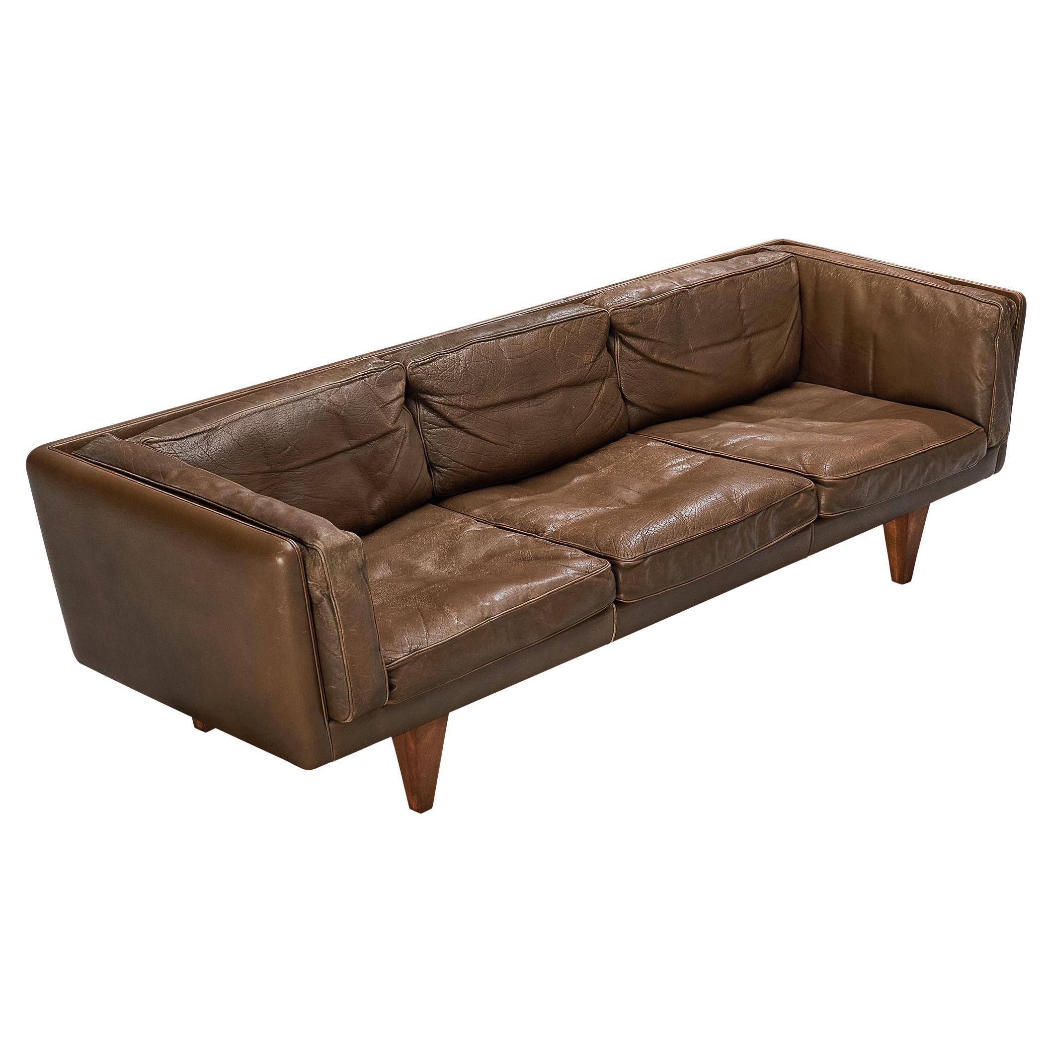Illum Wikkelsø Sofa in Brown Leather and Oak 