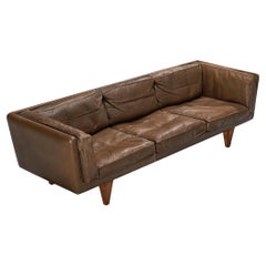 Vintage Illum Wikkelsø Sofa in Brown Leather and Oak 