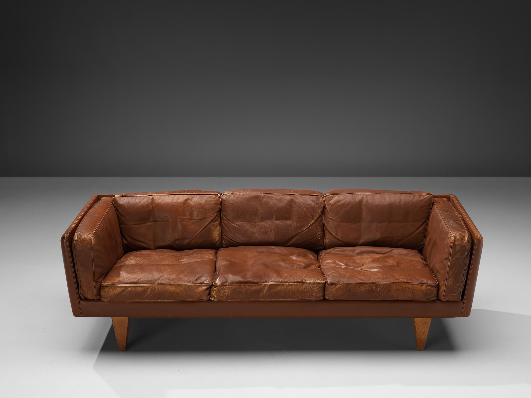 Illum Wikkelsø Sofa in Cognac Brown Leather and Oak  For Sale 4