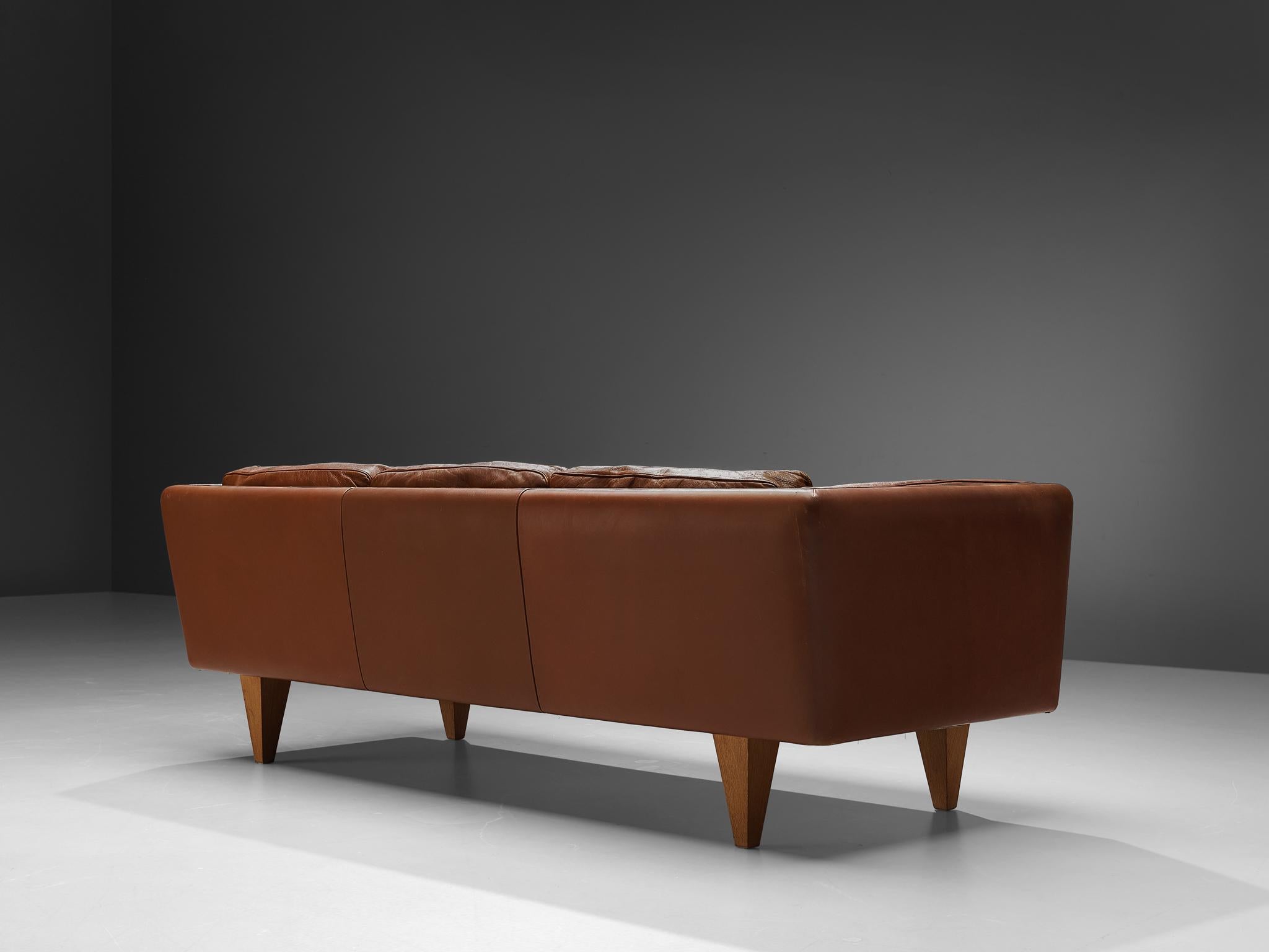 Illum Wikkelsø Sofa in Cognac Brown Leather and Oak  For Sale 5