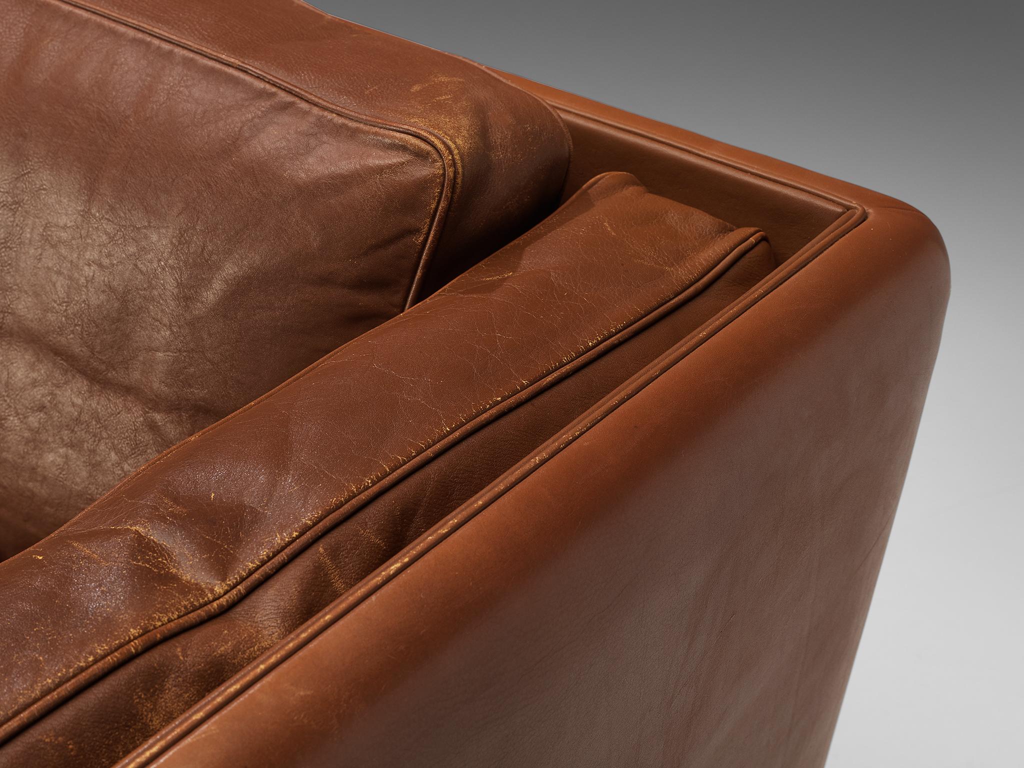 Scandinavian Modern Illum Wikkelsø Sofa in Cognac Brown Leather and Oak  For Sale