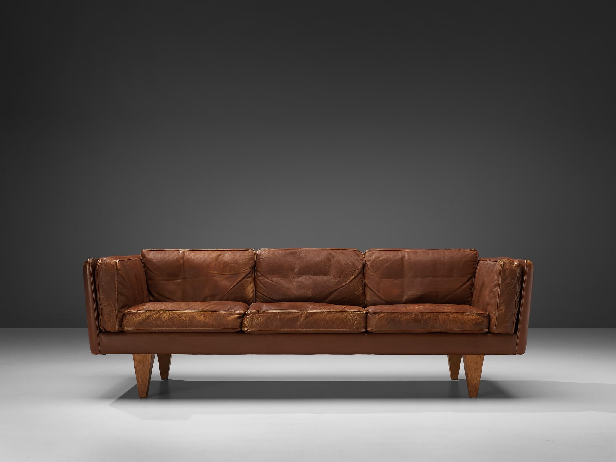 Illum Wikkelsø Sofa in Cognac Brown Leather and Oak  For Sale 1