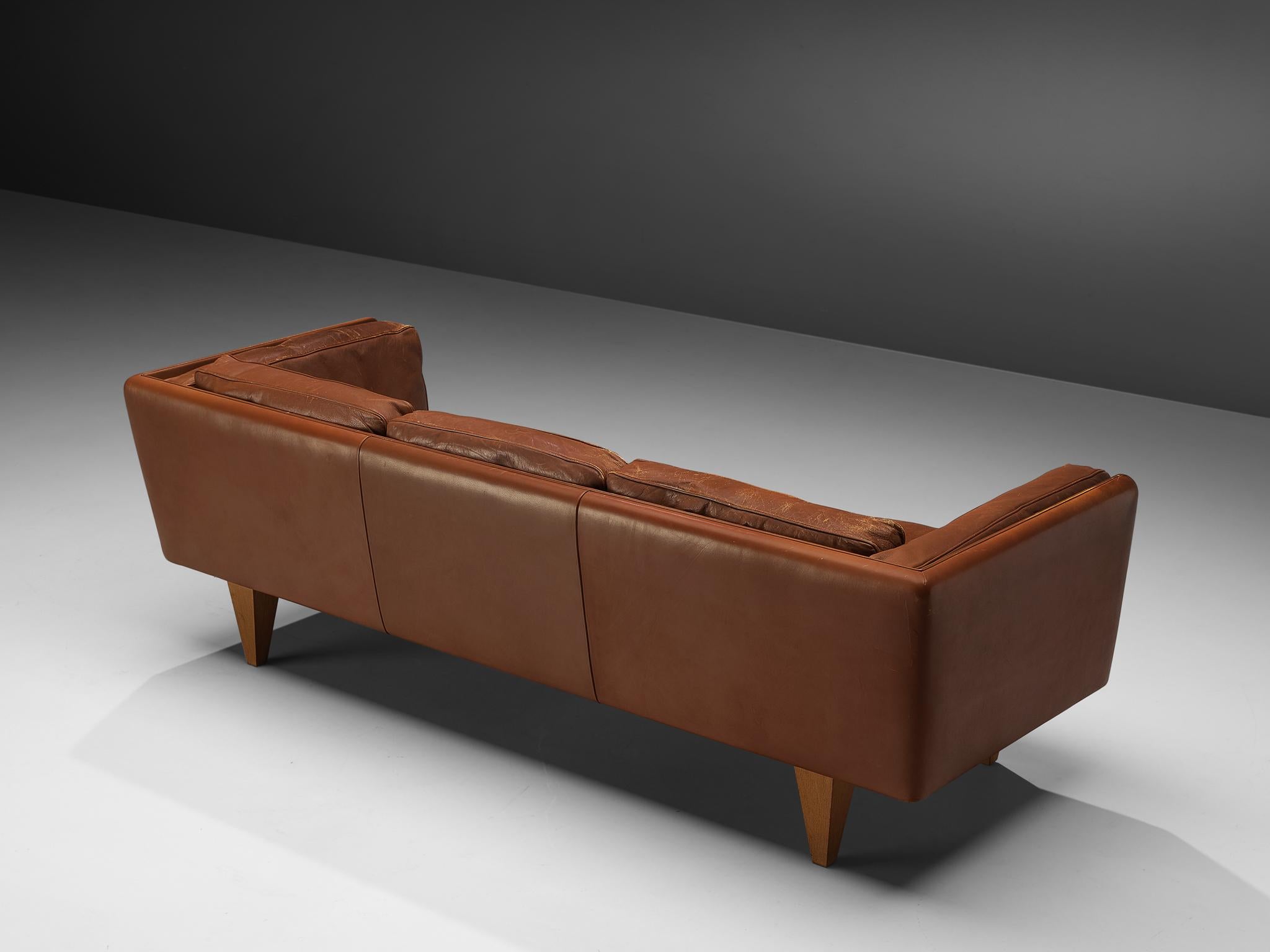 Illum Wikkelsø Sofa in Cognac Brown Leather and Oak  For Sale 2