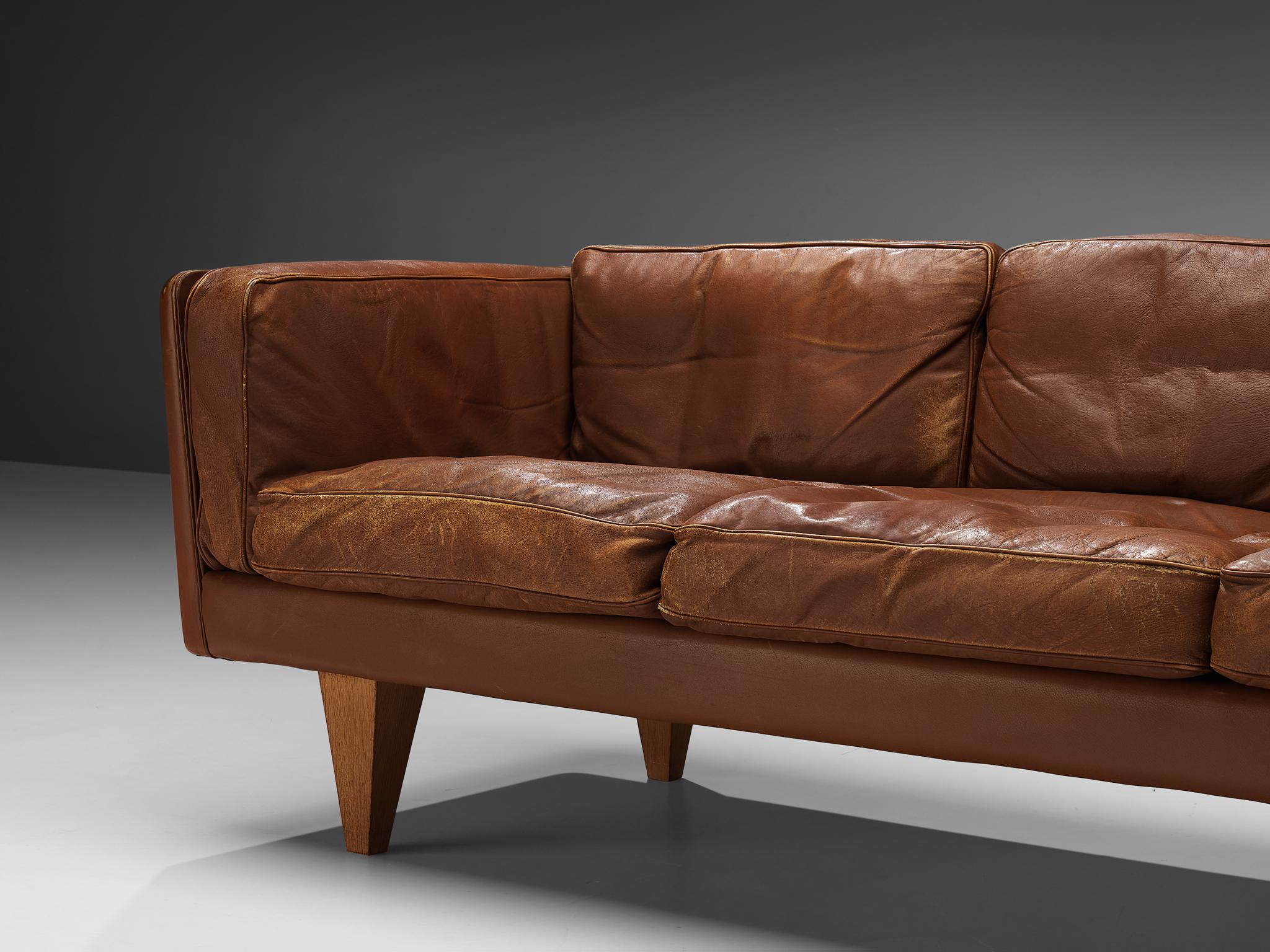 Illum Wikkelsø Sofa in Cognac Brown Leather and Oak  For Sale 3