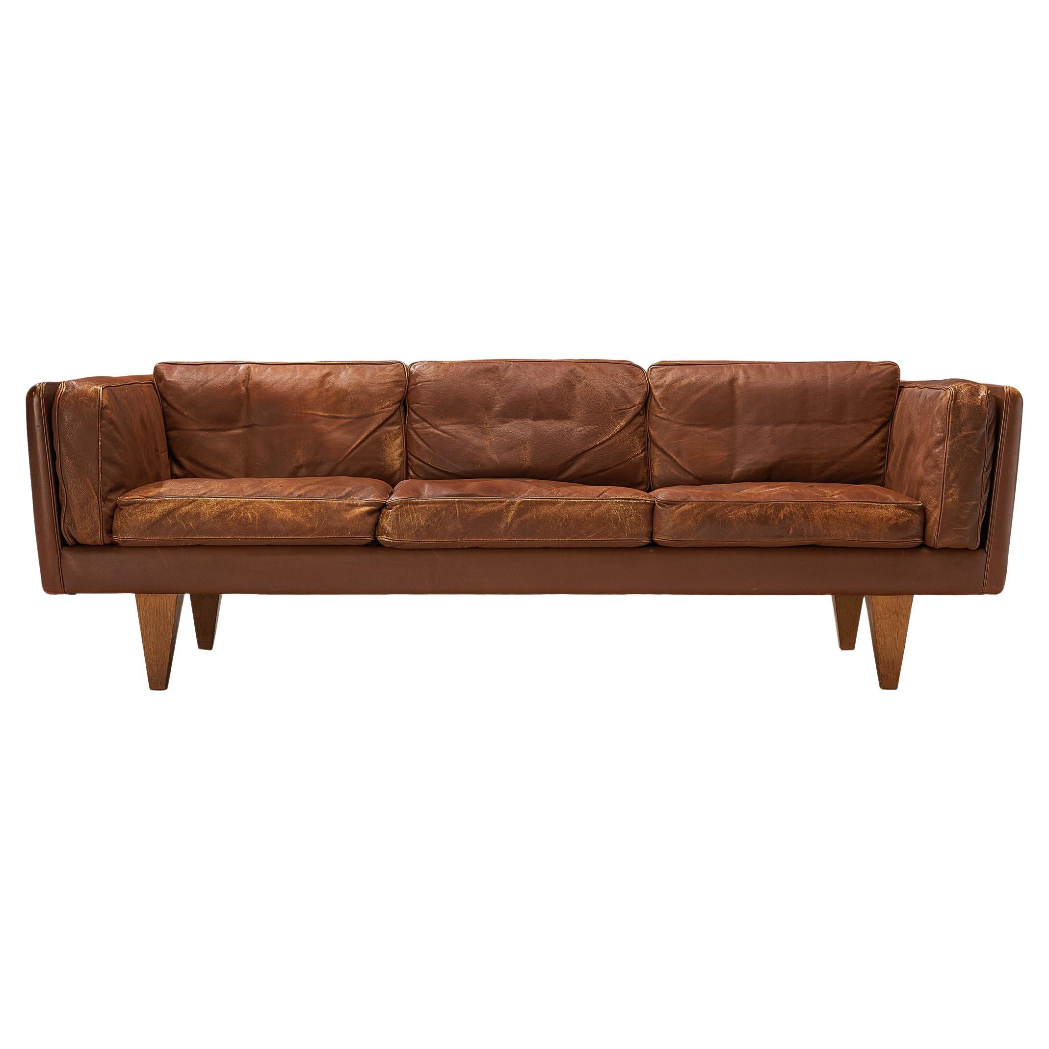 Illum Wikkelsø Sofa in Cognac Brown Leather and Oak  For Sale