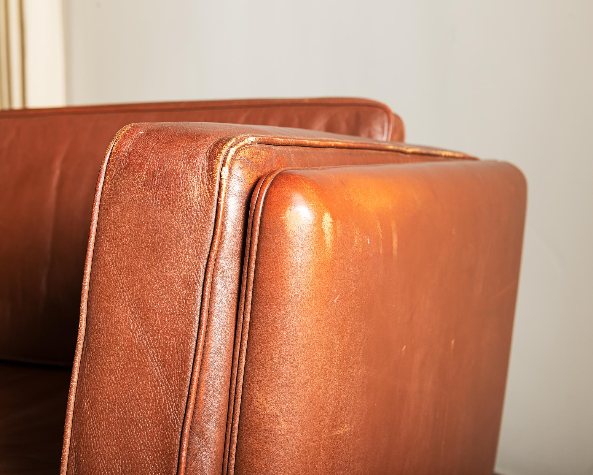 Illum Wikkelsø Sofa V11 in Brown Leather for Holger Christiansen, Denmark, 1960s 5