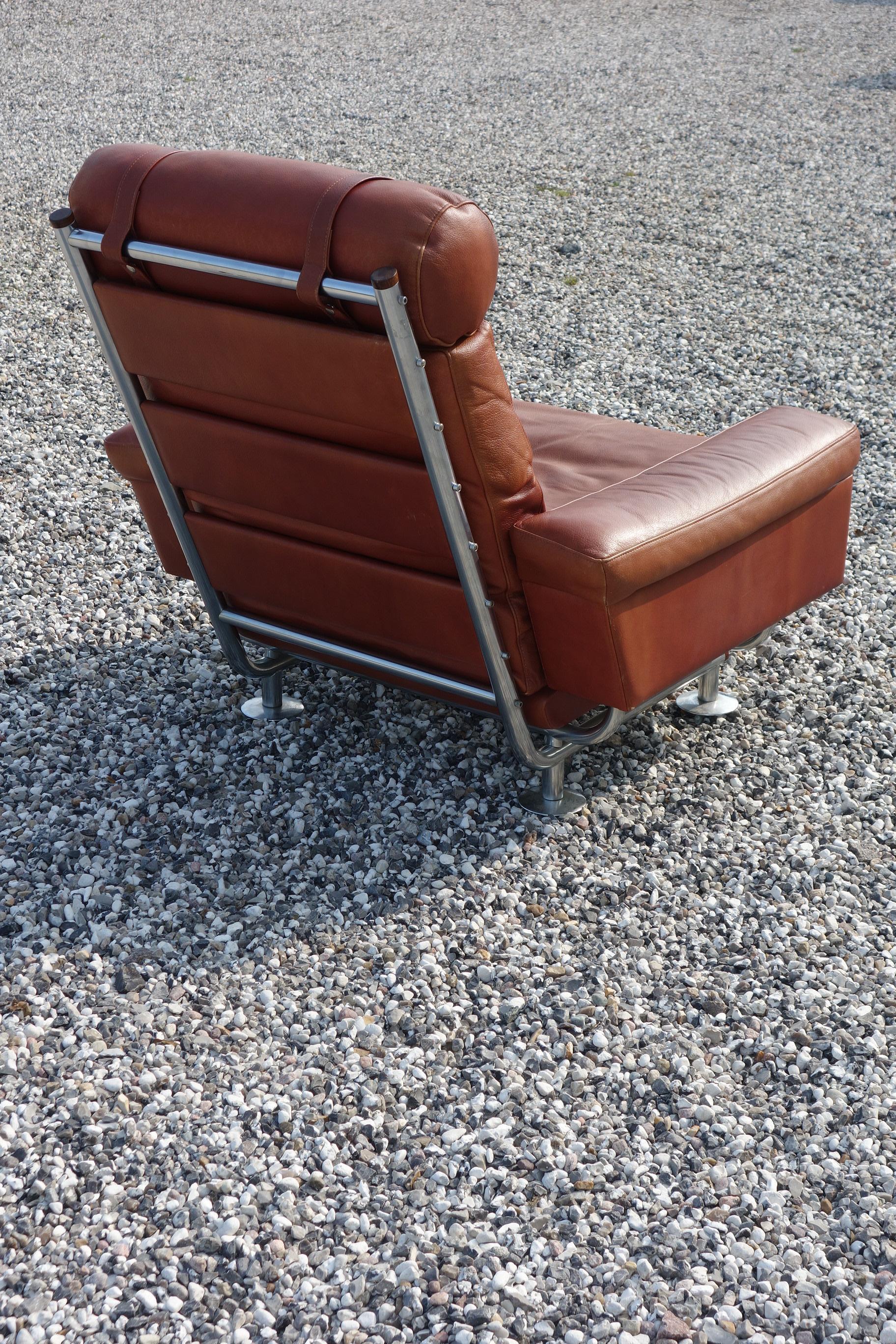 Scandinavian Modern Illum Wikkelsø Steel and Leather Armchair from Ryesberg Furniture Aarhus, 1960 For Sale