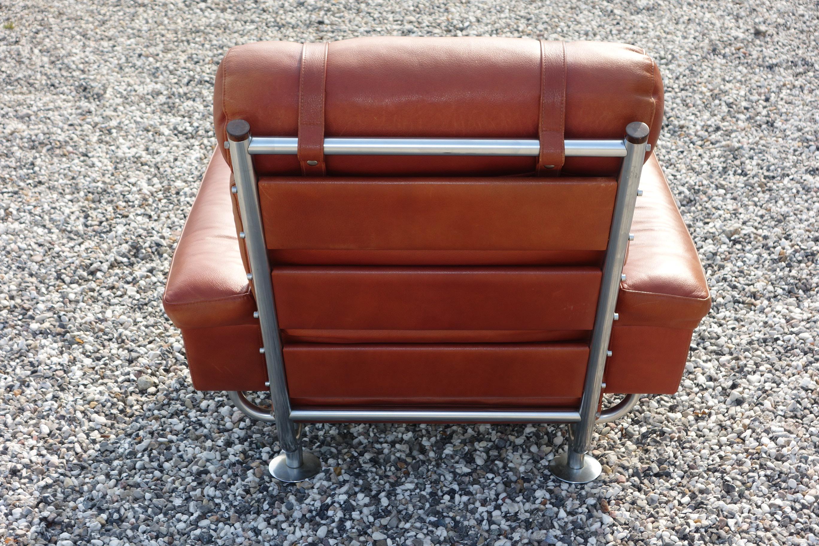 Danish Illum Wikkelsø Steel and Leather Armchair from Ryesberg Furniture Aarhus, 1960 For Sale