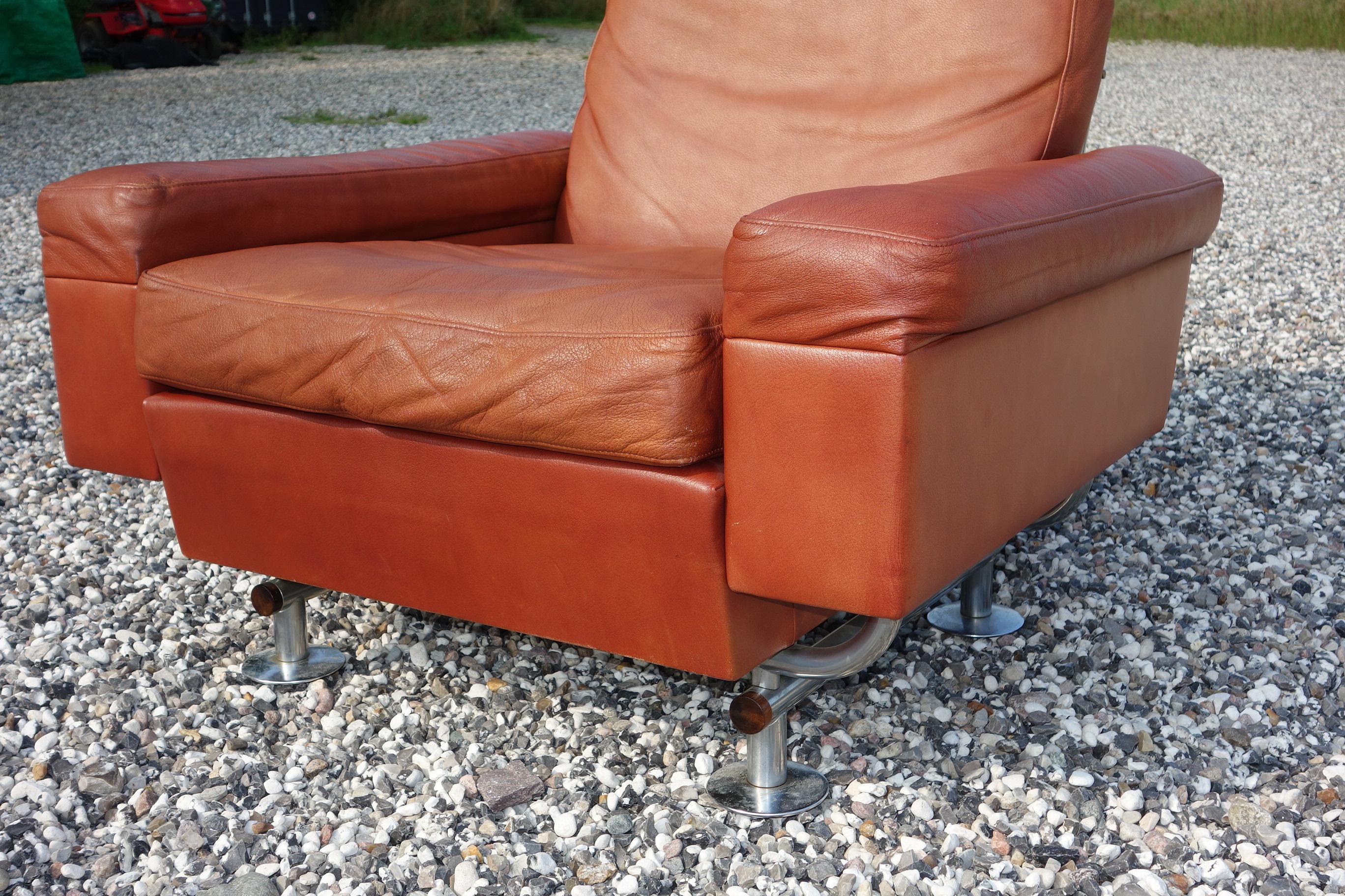 Illum Wikkelsø Steel and Leather Armchair from Ryesberg Furniture Aarhus, 1960 In Good Condition For Sale In Vejle, DK