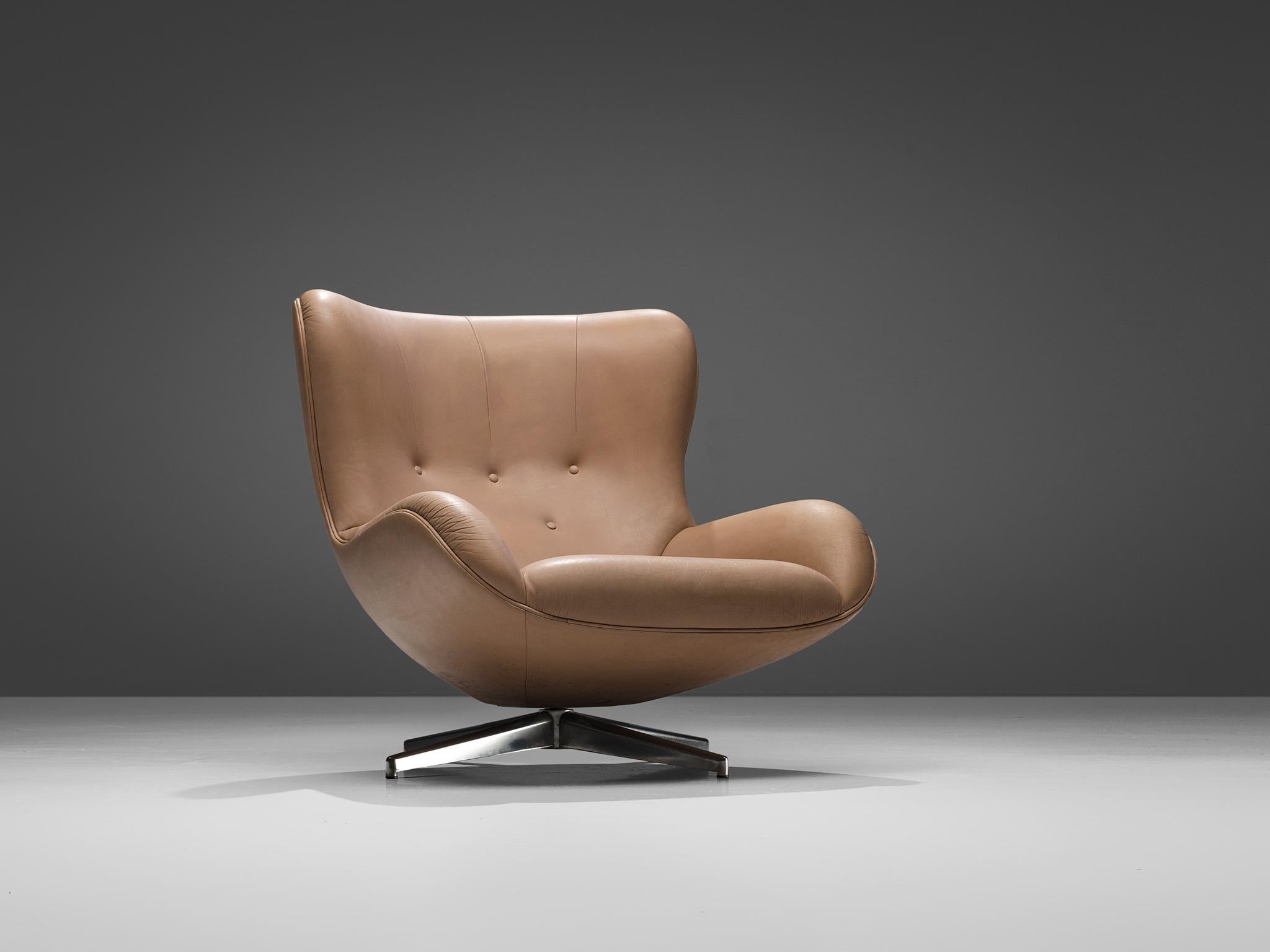Illum Wikkelsø Swivel Leather Lounge Chair, 1960s 2