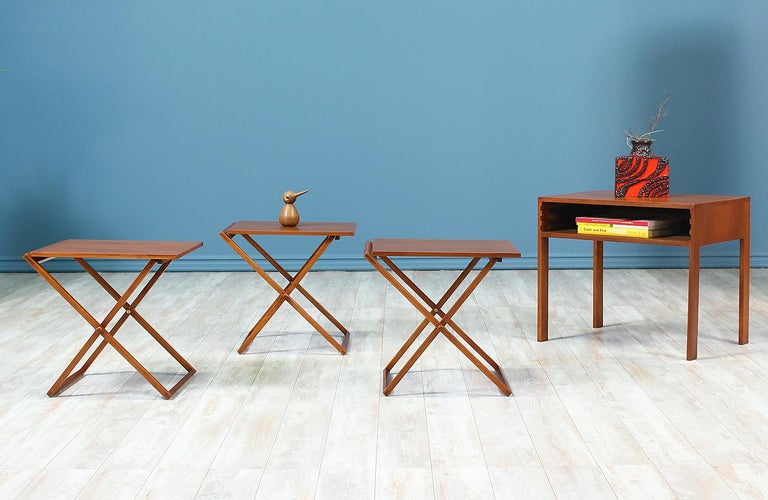 Illum Wikkelsø Table Set With Three Folding Side Trays For Mid Century Modern Illum Wikkelsø Table Set With Three Folding Side Trays For