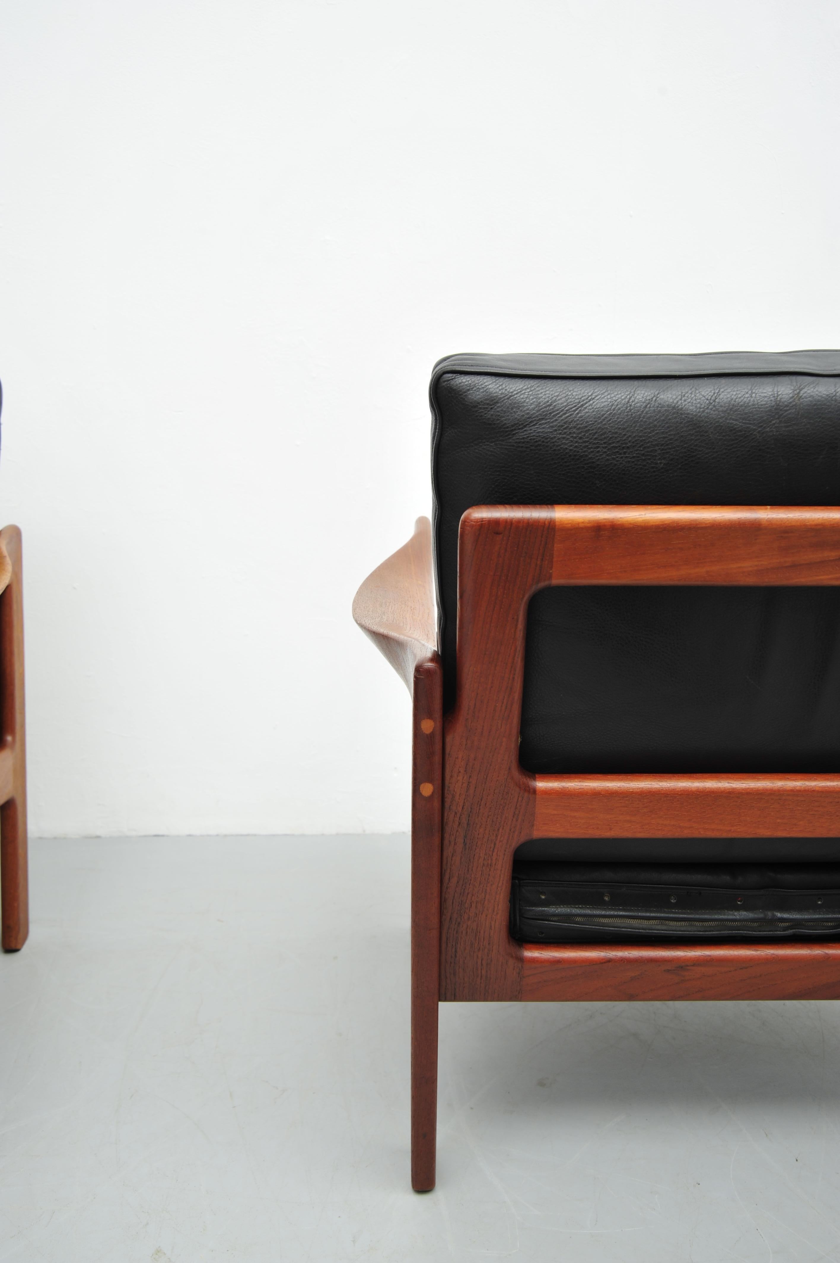 Illum Wikkelsø Teca Sessel Set Leder Niels Eilersen 1950 en venta 5