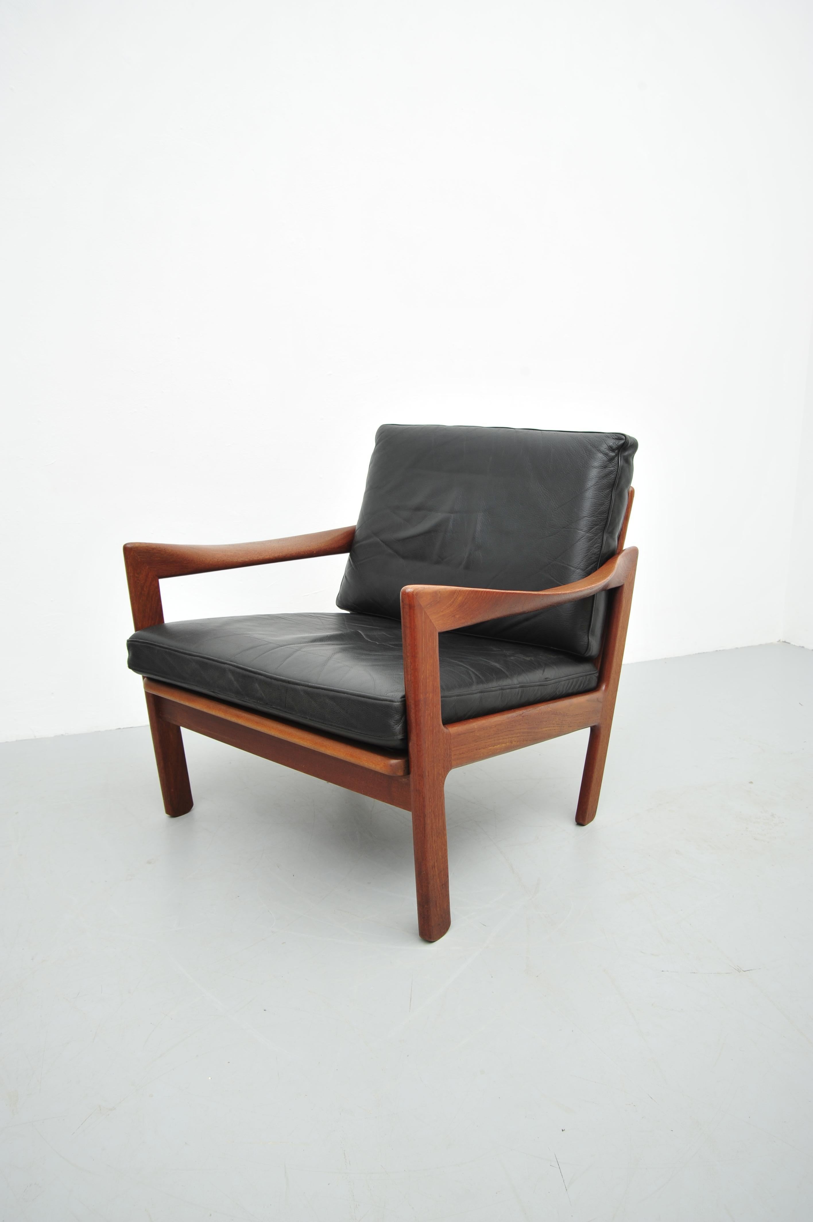 Illum Wikkelsø Teca Sessel Set Leder Niels Eilersen 1950 en venta 6