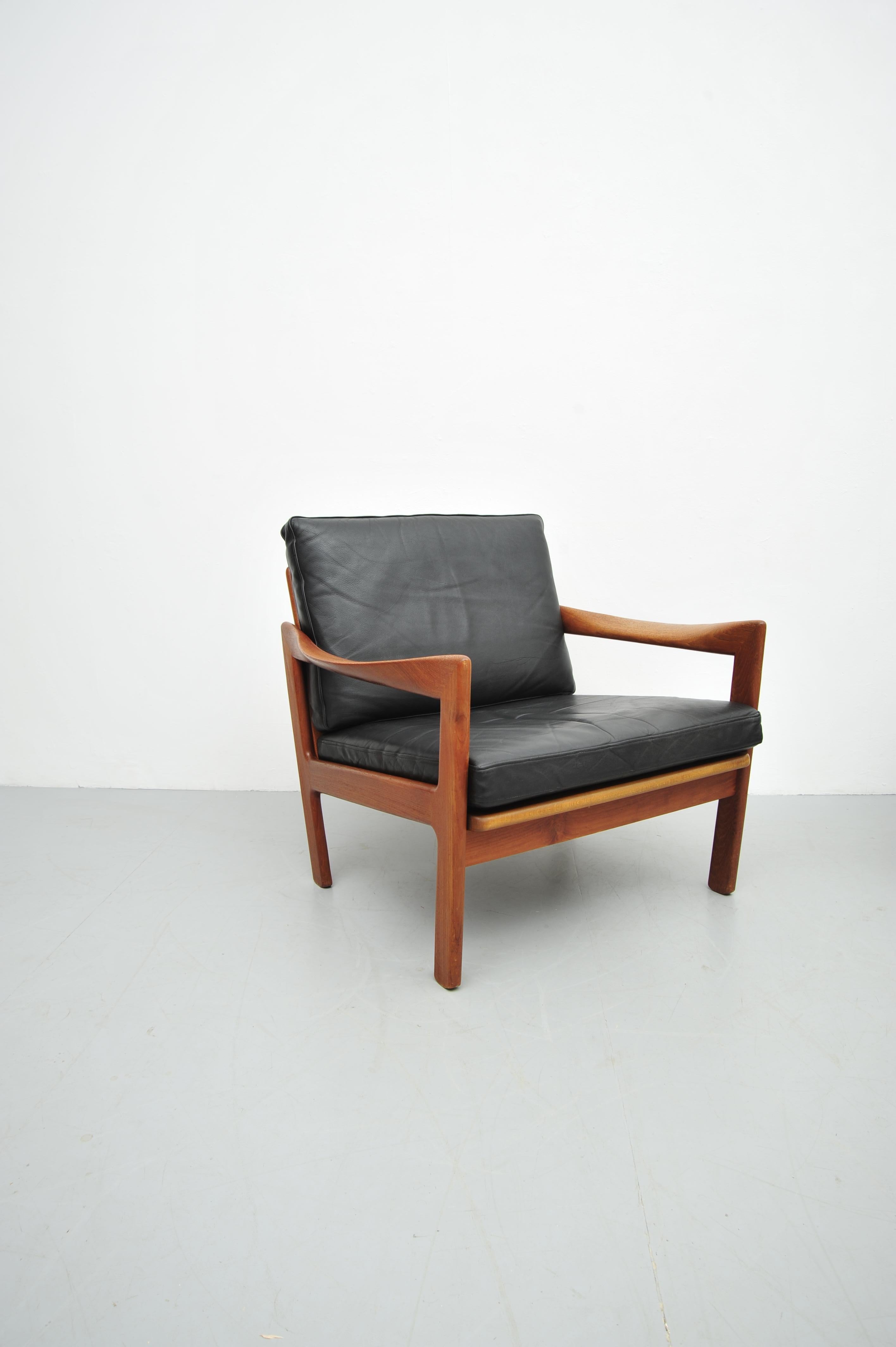 Illum Wikkelsø Teca Sessel Set Leder Niels Eilersen 1950 en venta 7