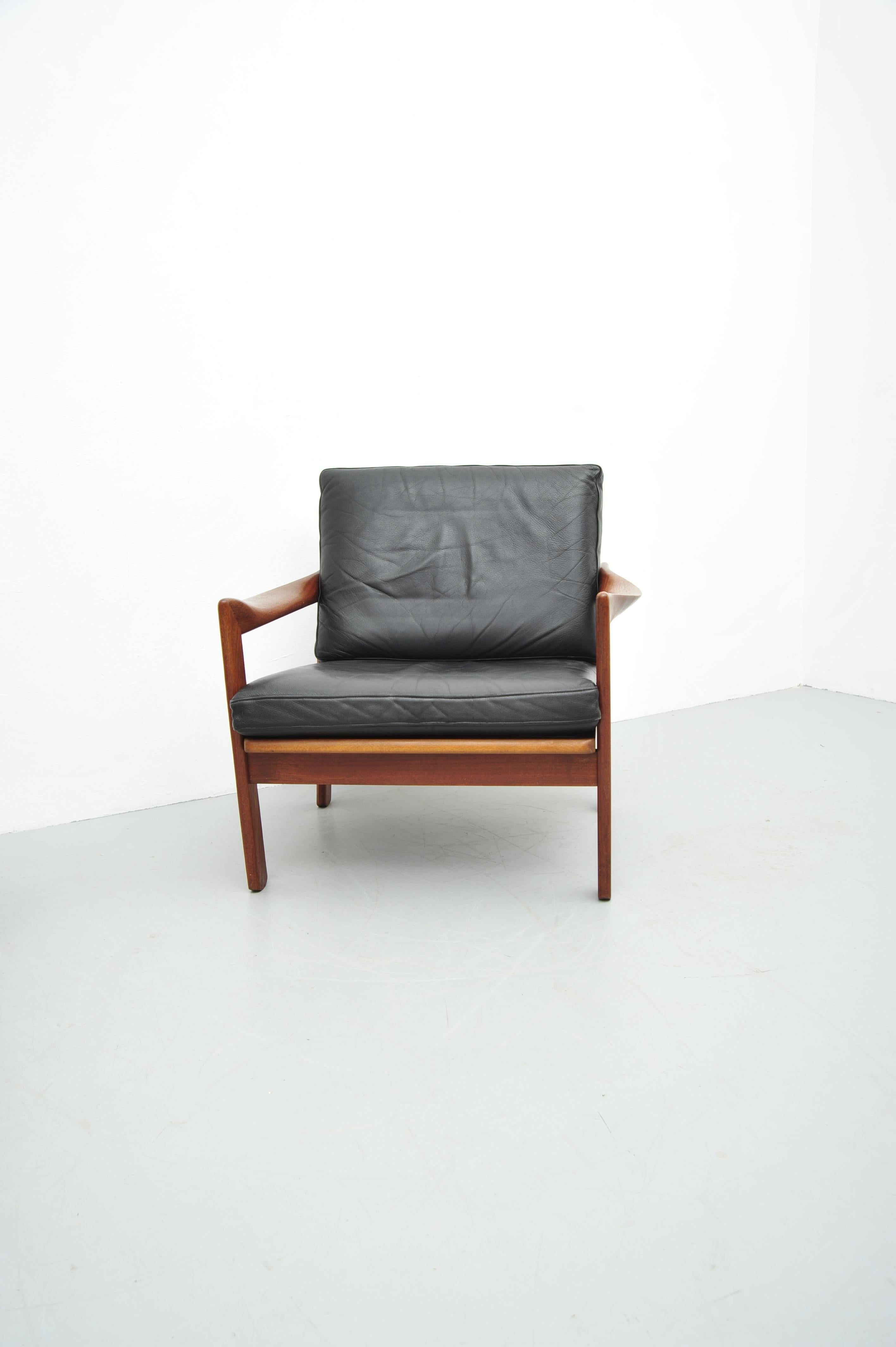Illum Wikkelsø Teca Sessel Set Leder Niels Eilersen 1950 en venta 8