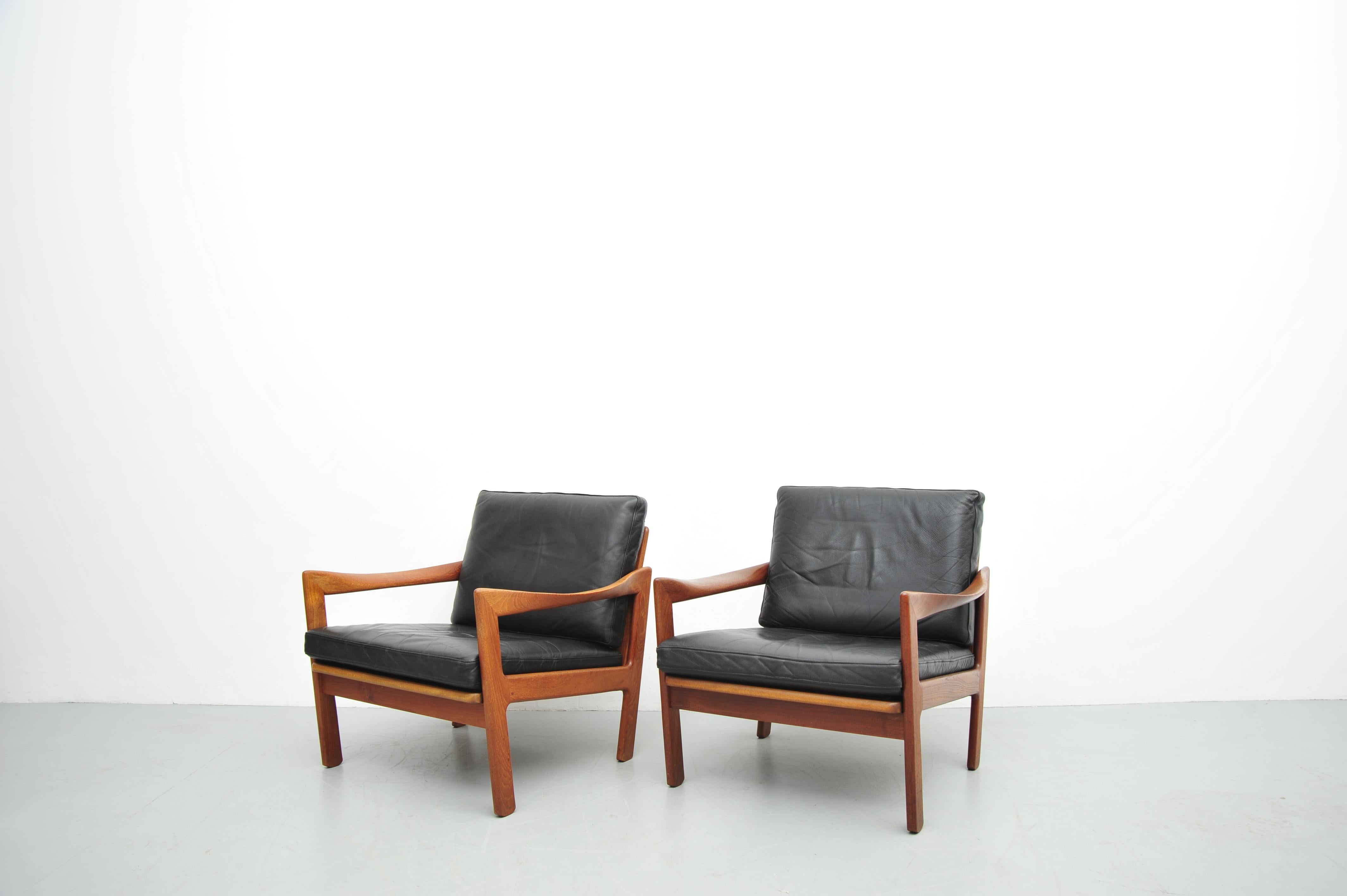 Illum Wikkelsø Teca Sessel Set Leder Niels Eilersen 1950 en venta 9