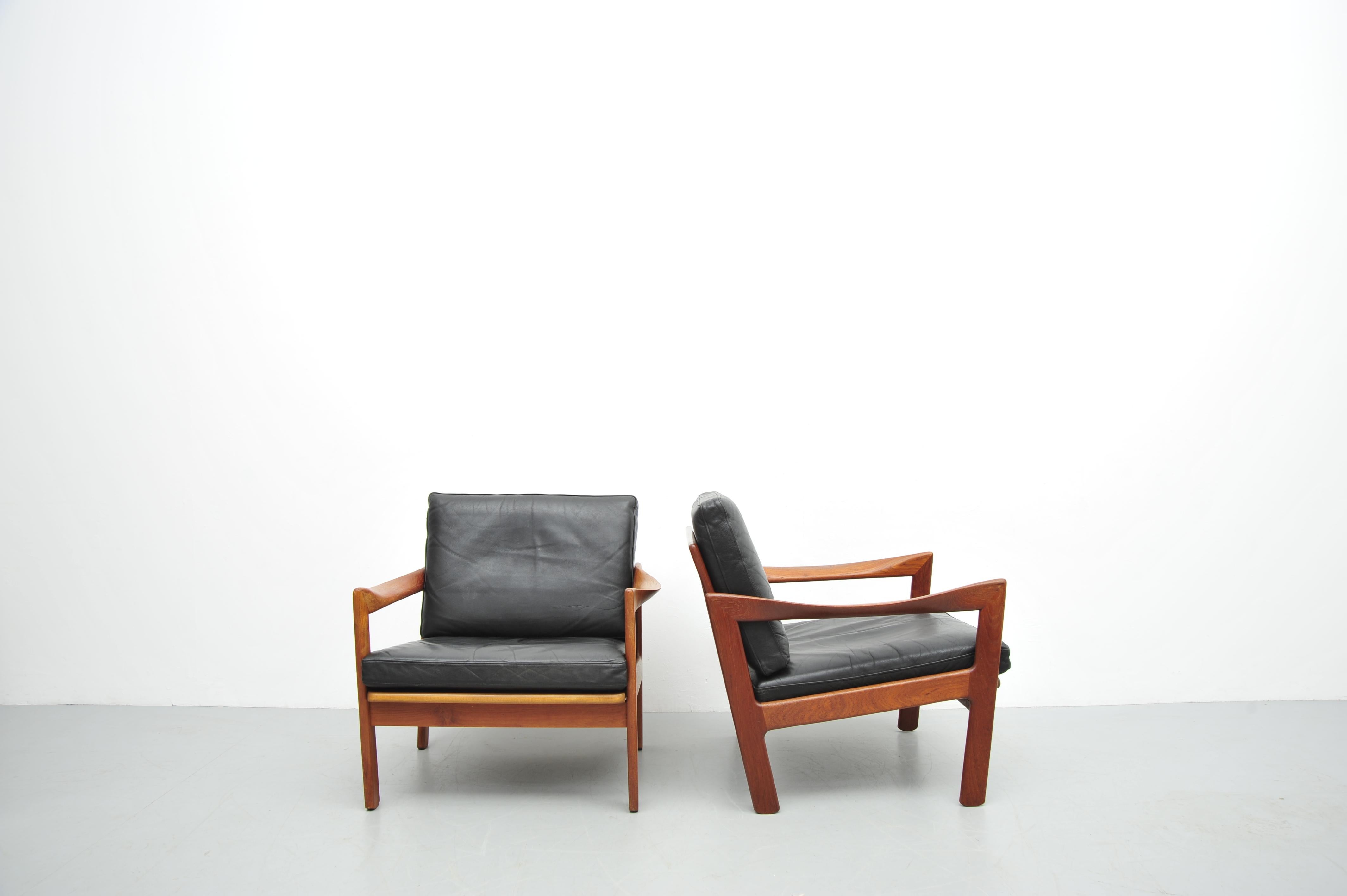 Illum Wikkelsø Teca Sessel Set Leder Niels Eilersen 1950 en venta 10