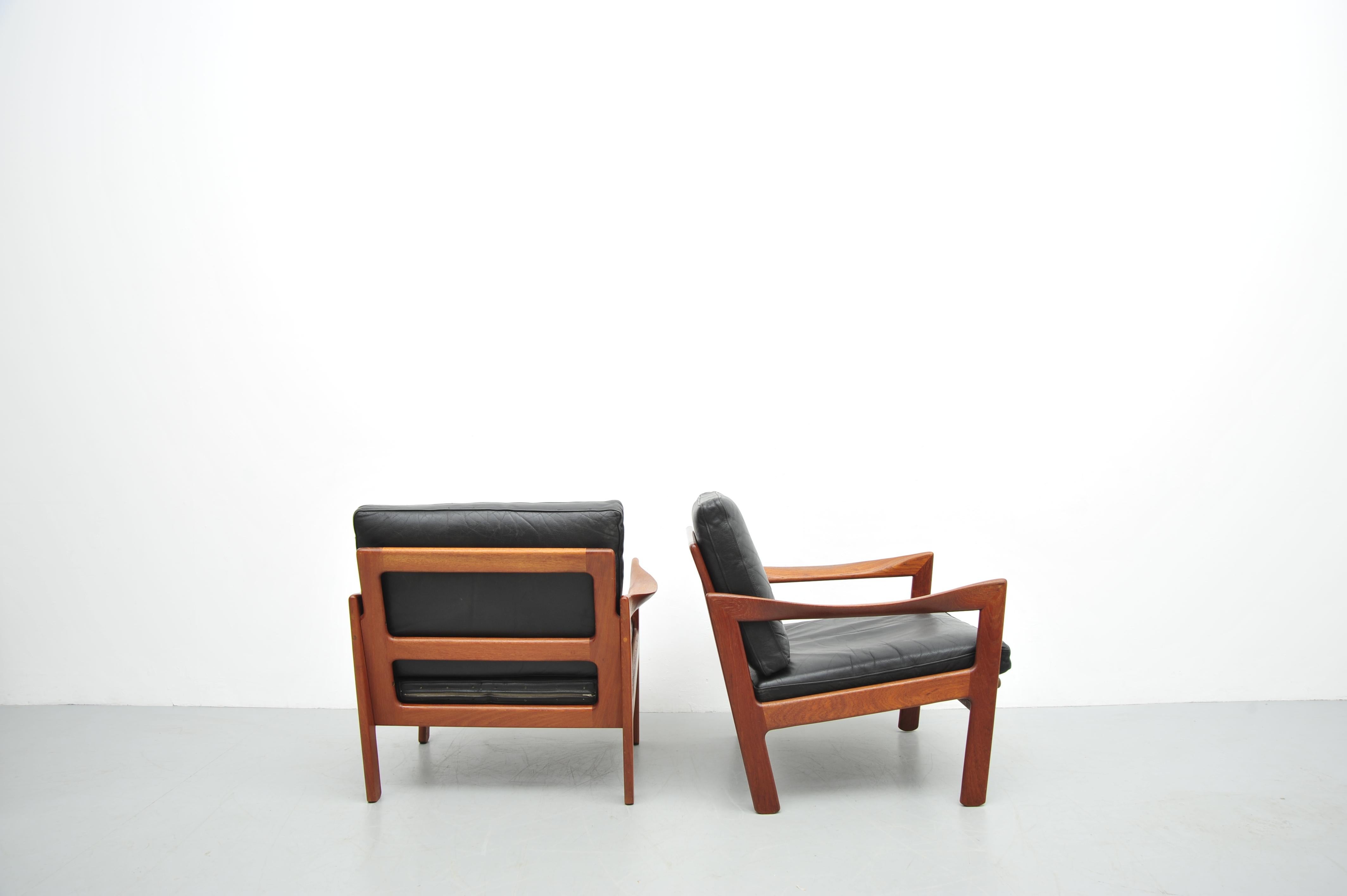 Illum Wikkelsø Teca Sessel Set Leder Niels Eilersen 1950 en venta 11