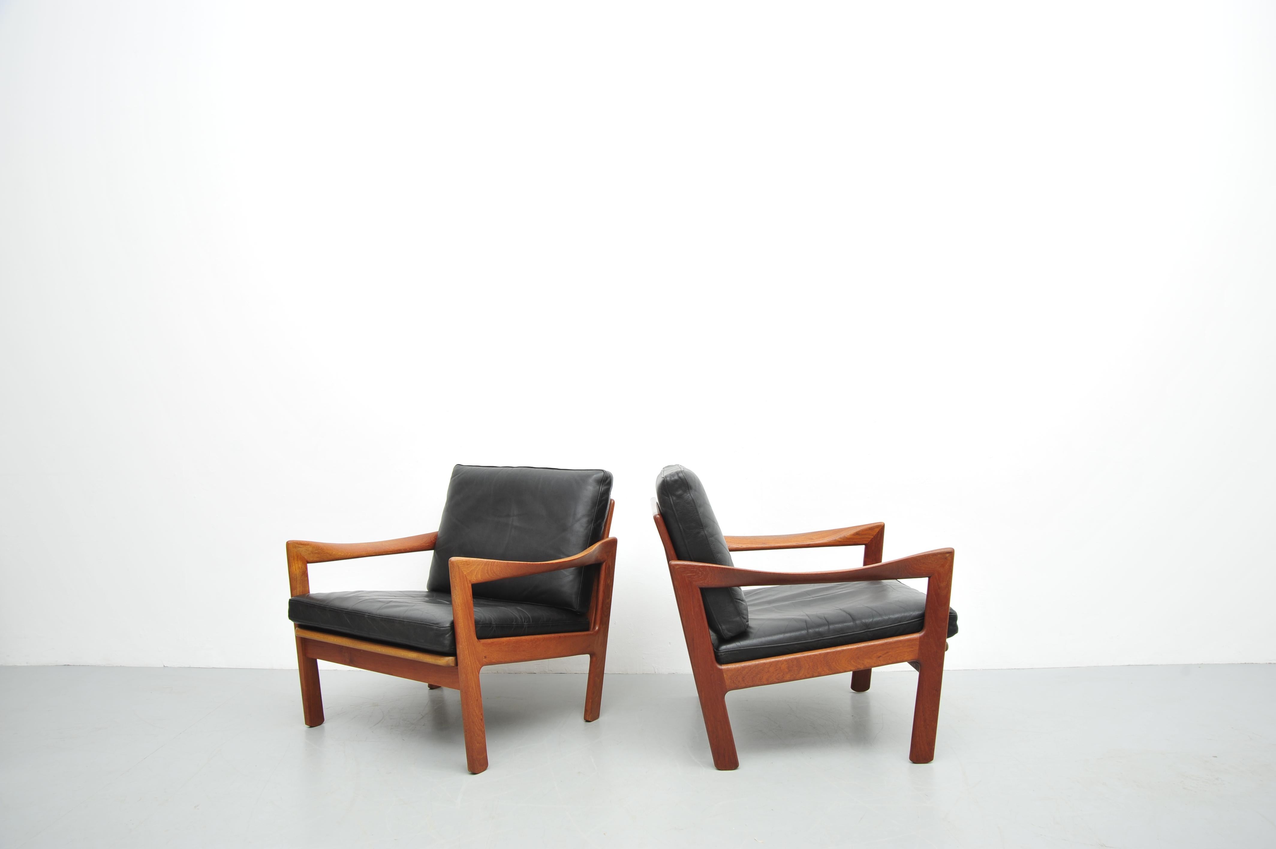 Illum Wikkelsø Teca Sessel Set Leder Niels Eilersen 1950 en venta 12