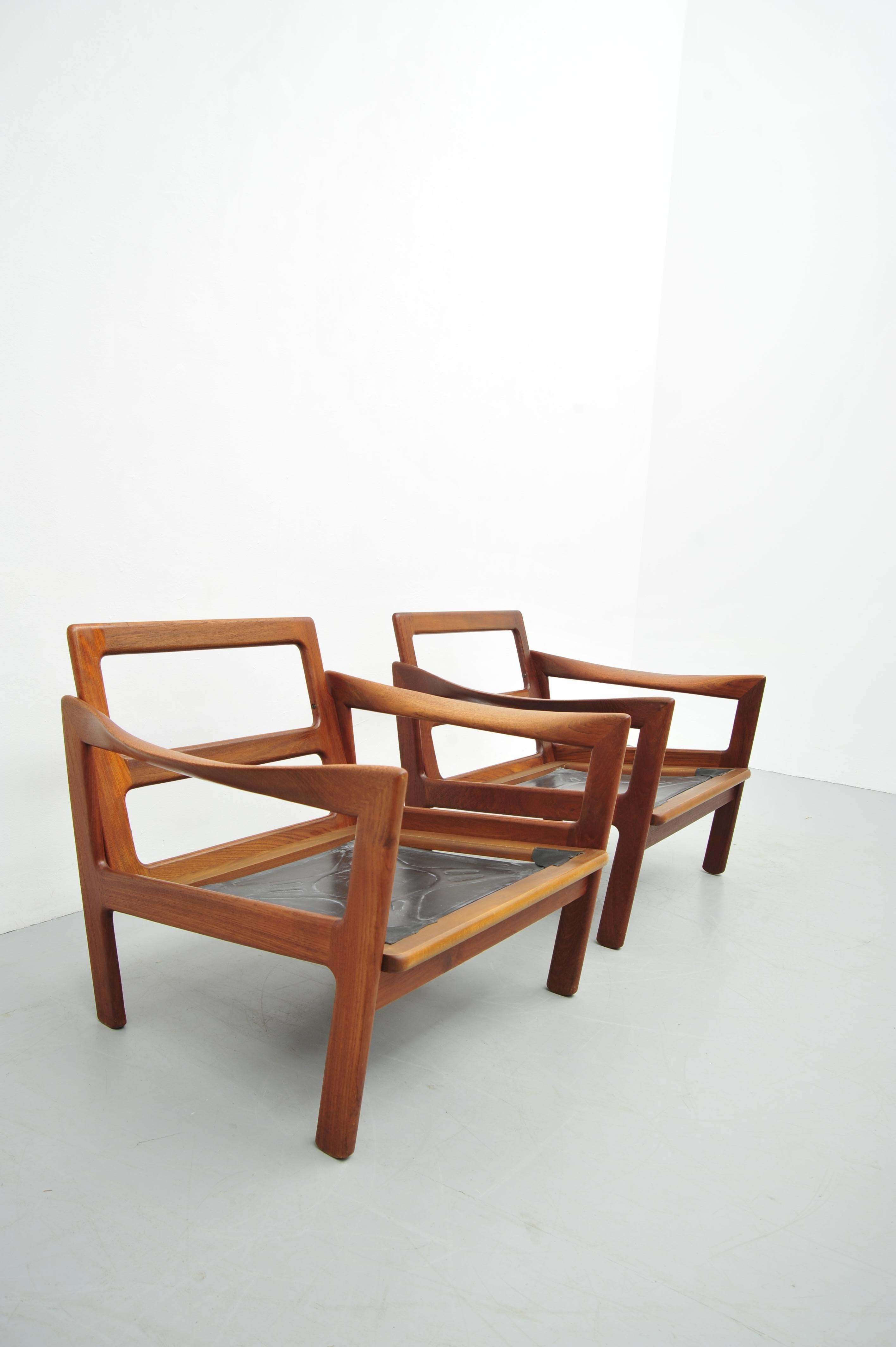 Illum Wikkelsø Teca Sessel Set Leder Niels Eilersen 1950 en venta 13