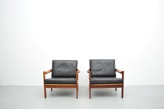 Illum Wikkelsø Teakholz Sessel Set Leder Niels Eilersen 1950