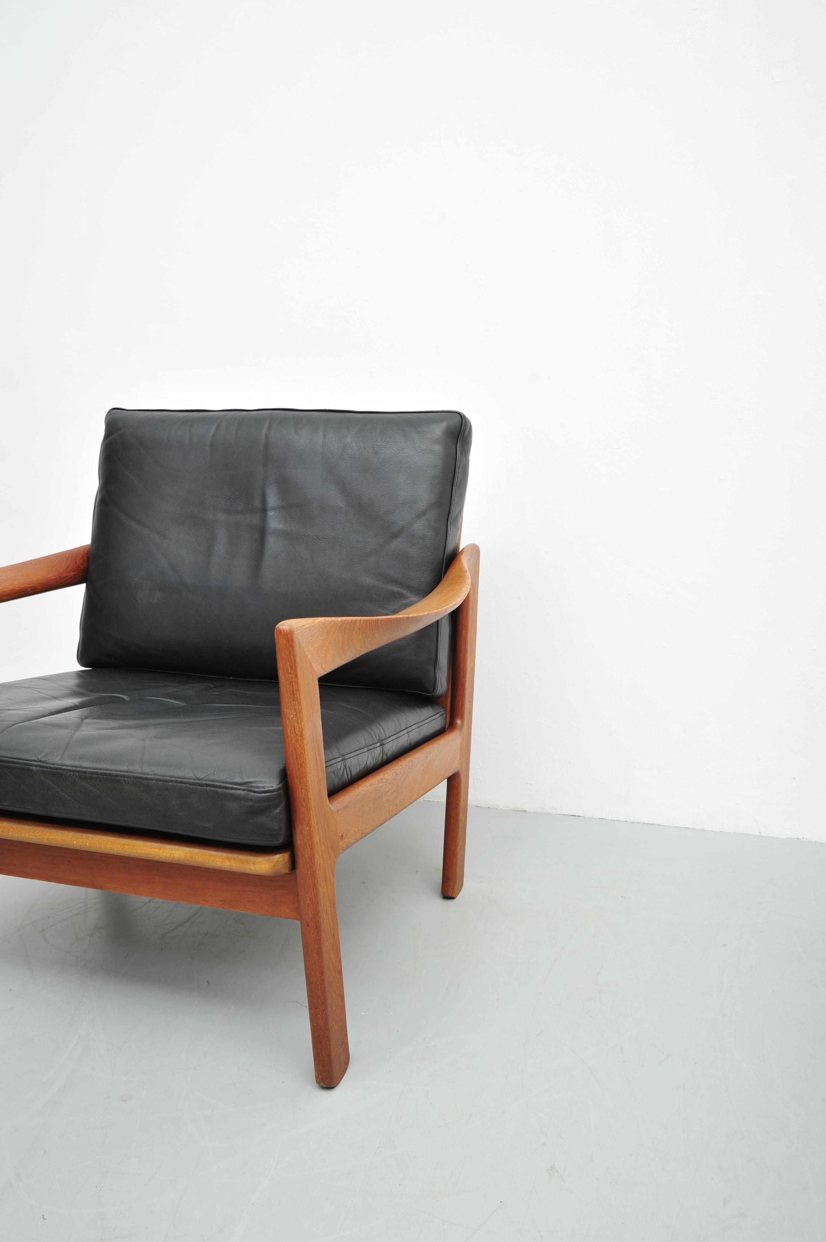 Illum Wikkelsø Teca Sessel Set Leder Niels Eilersen 1950 en venta 2