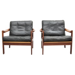 Vintage Illum Wikkelsø Teak Sessel Set Leder Niels Eilersen 1950