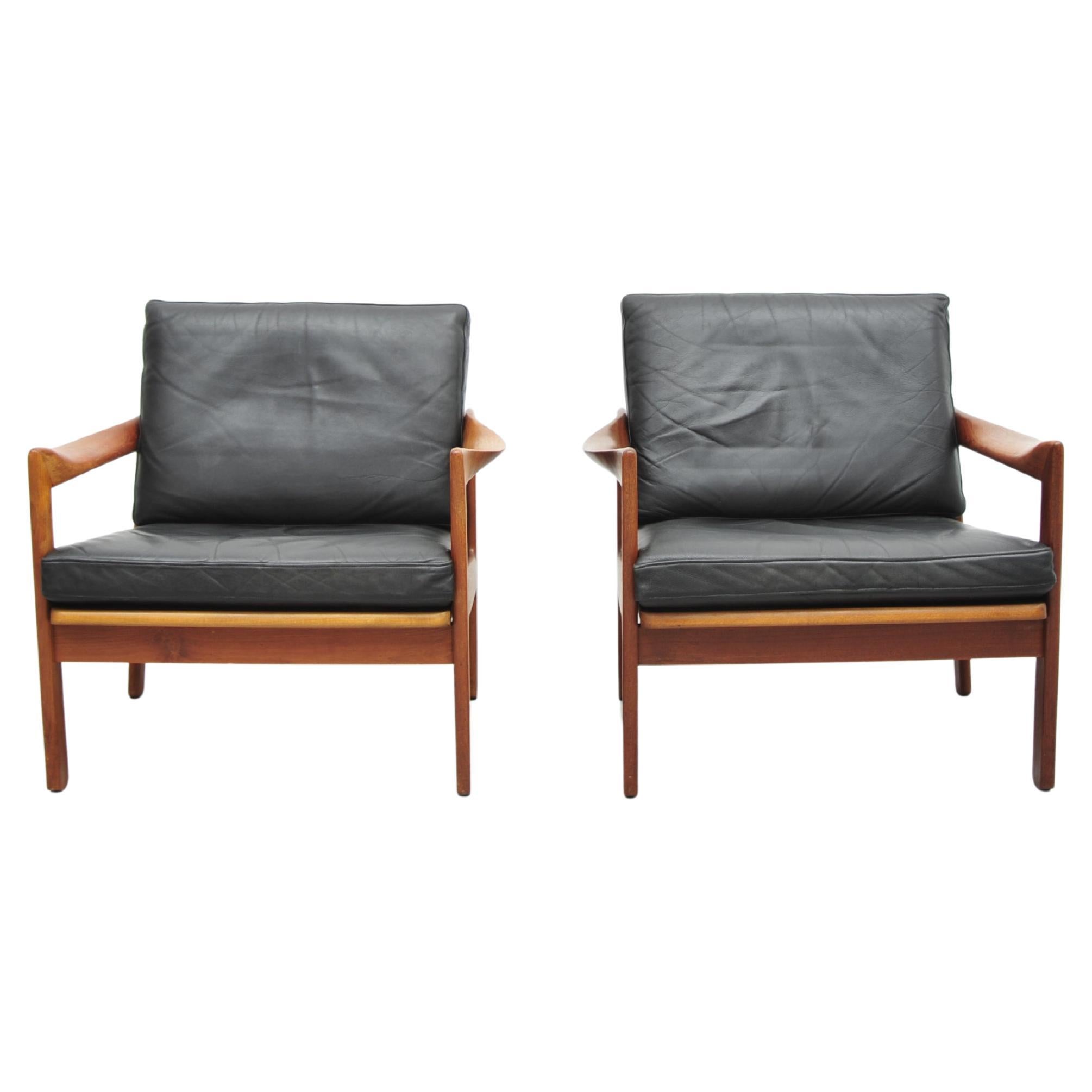Illum Wikkelsø Teca Sessel Set Leder Niels Eilersen 1950 en venta