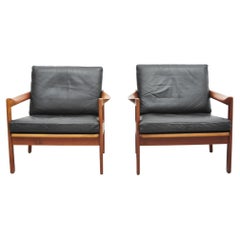 Vintage Illum Wikkelsø Teak Sessel Set Leder Niels Eilersen 1950
