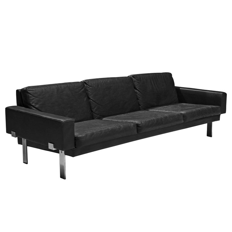 Illum Wikkelsø ThreeSeat Black Leather Sofa For Sale at 1stDibs