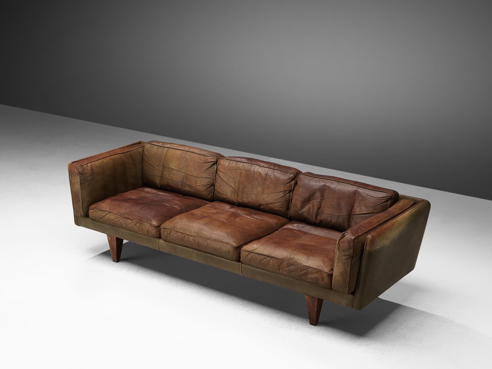 Illum Wikkelsø Three-Seat Sofa 'V11' in Brown Leather 1