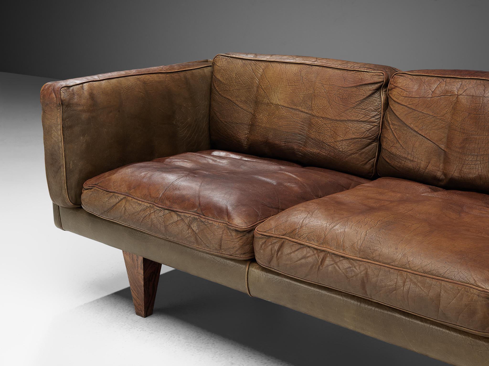 Illum Wikkelsø Three-Seat Sofa 'V11' in Brown Leather 3