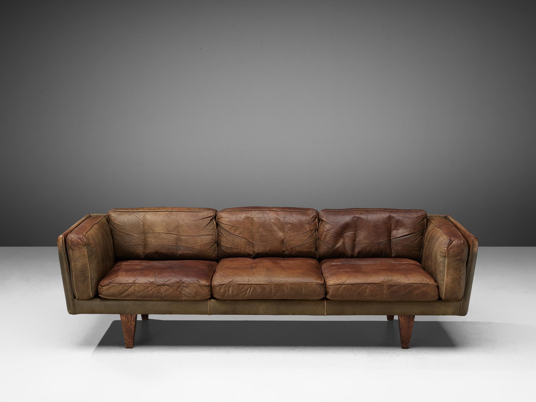 Illum Wikkelsø Three-Seat Sofa 'V11' in Brown Leather 4