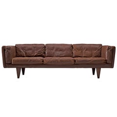 Illum Wikkelsø Three-Seat Sofa 'V11' in Brown Leather