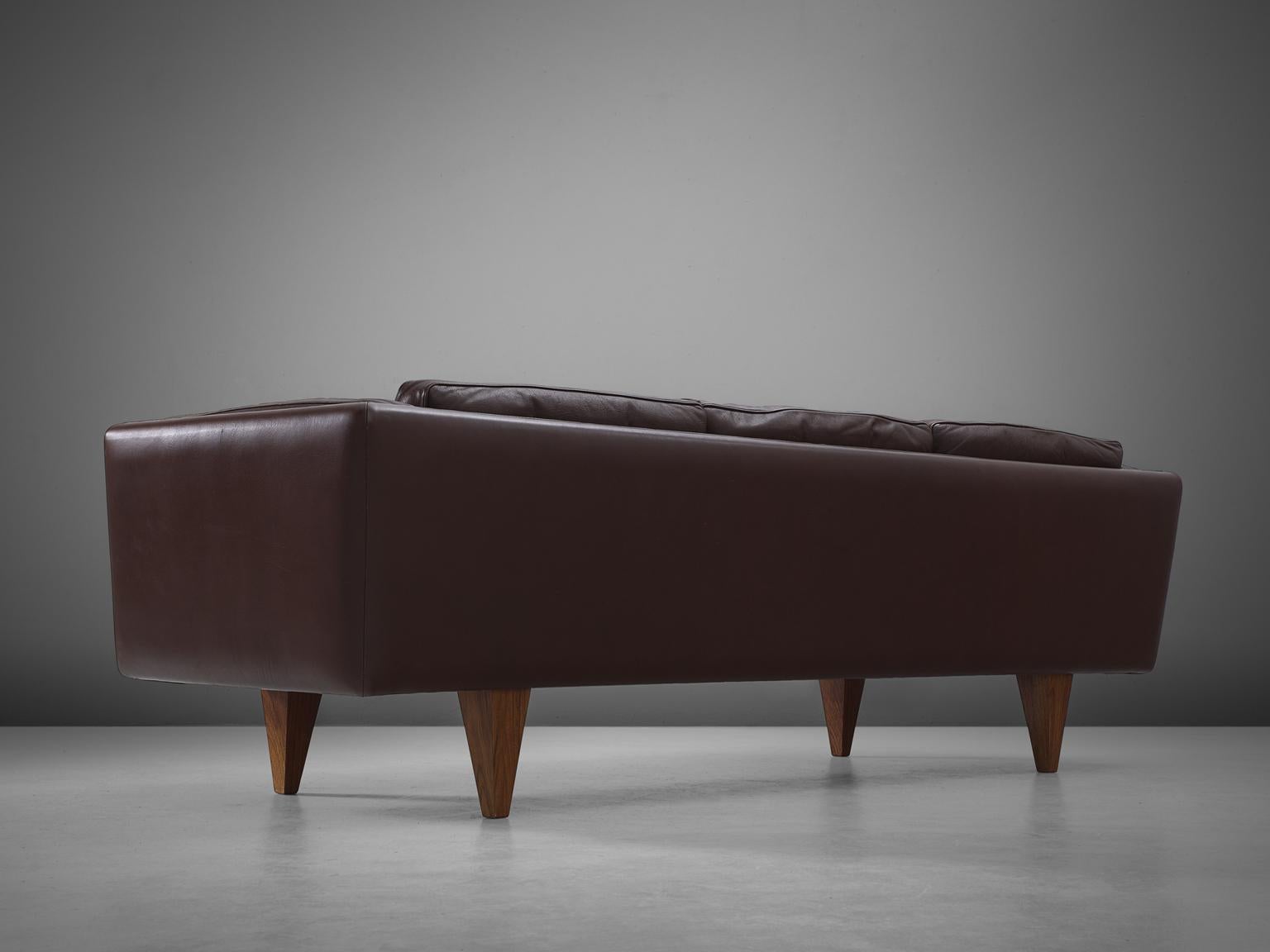 Mid-Century Modern Illum Wikkelsø Three-Seat Sofa 'V11' in Dark Brown Leather