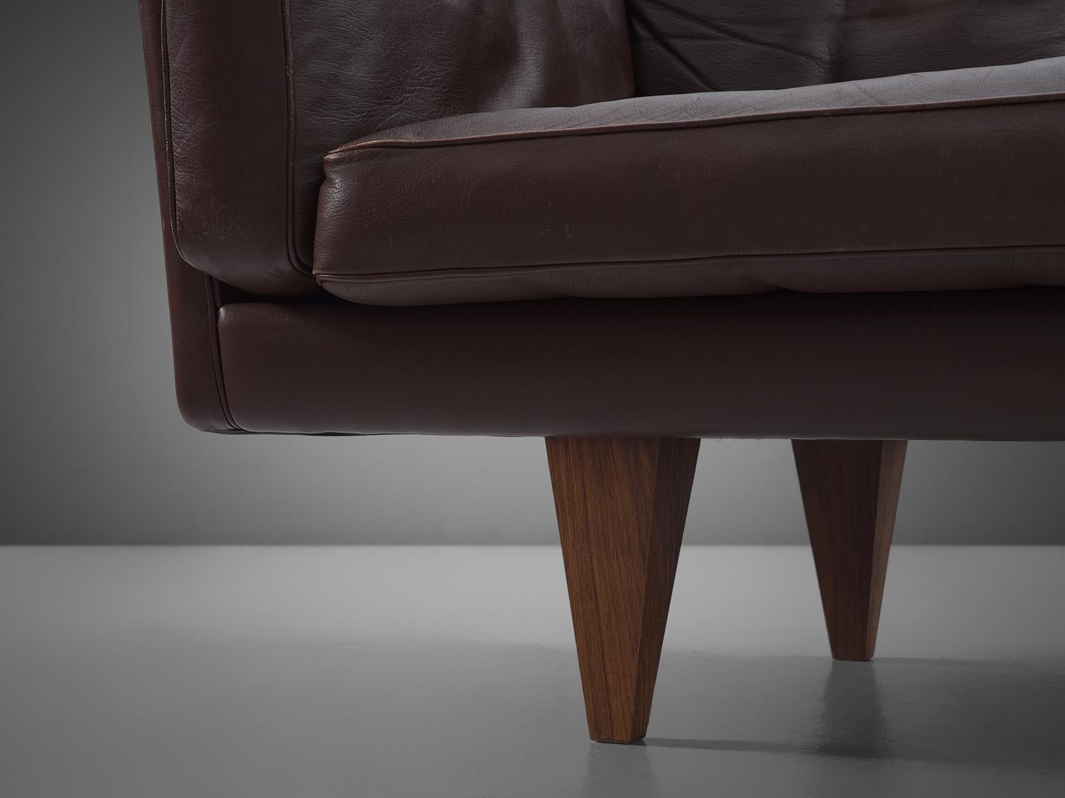 Danish Illum Wikkelsø Three-Seat Sofa 'V11' in Dark Brown Leather