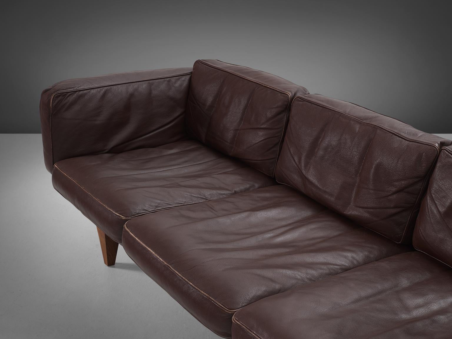 Illum Wikkelsø Three-Seat Sofa 'V11' in Dark Brown Leather 1