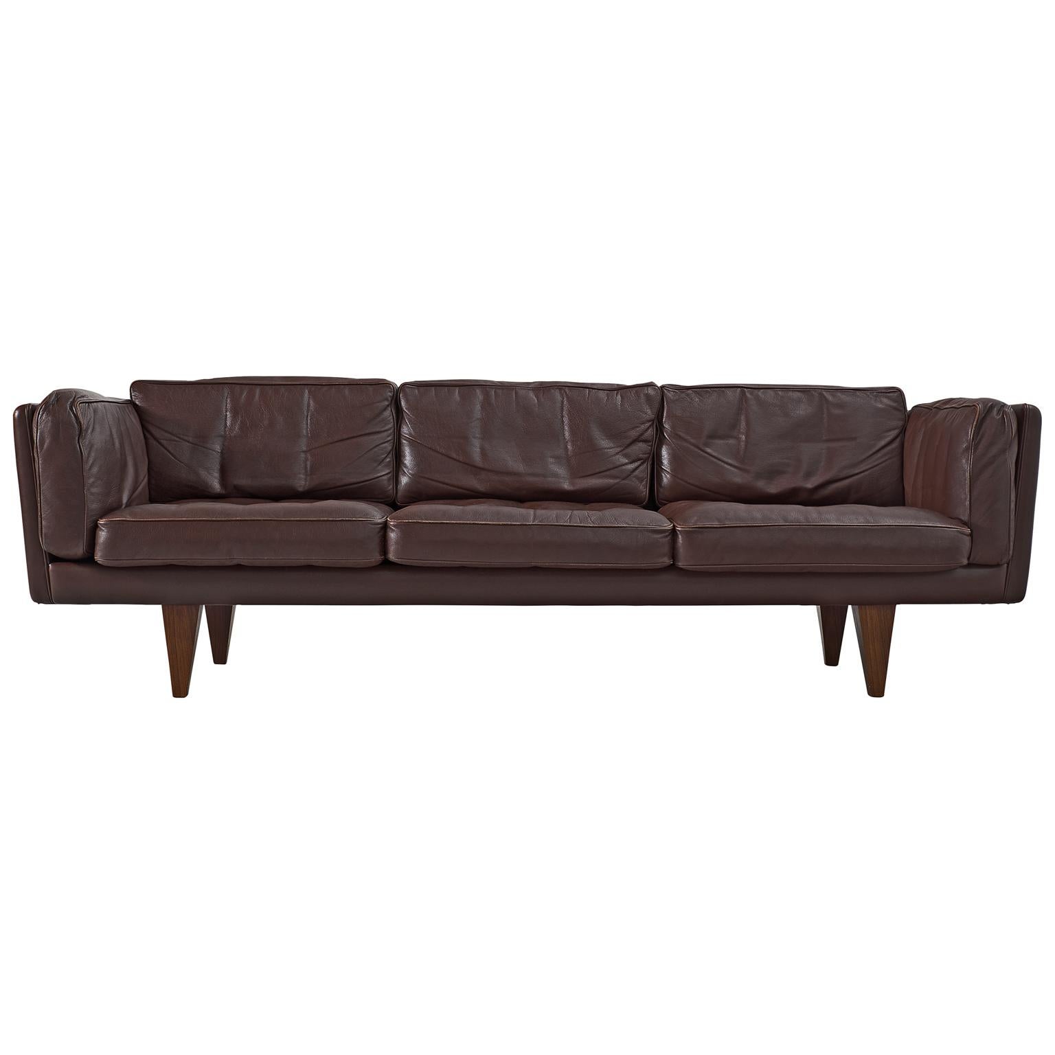 Illum Wikkelsø Three-Seat Sofa 'V11' in Dark Brown Leather