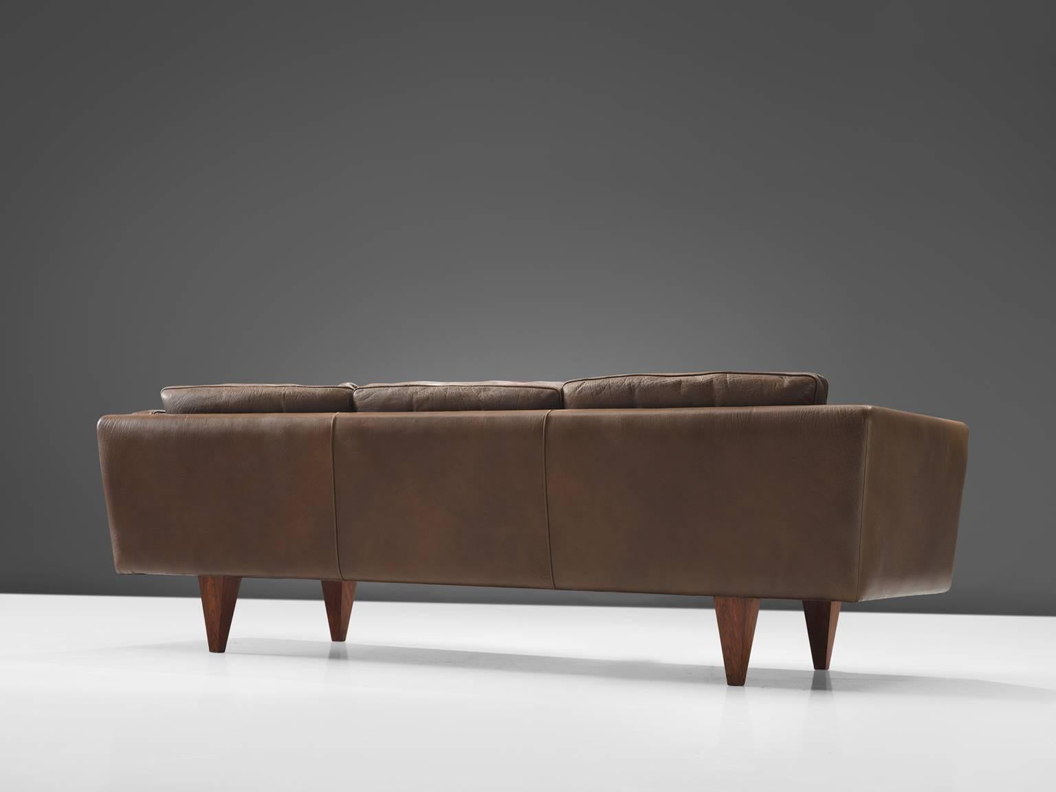 Scandinavian Modern Illum Wikkelsø Three-Seat Sofa 'V11' in Light Brown Leather