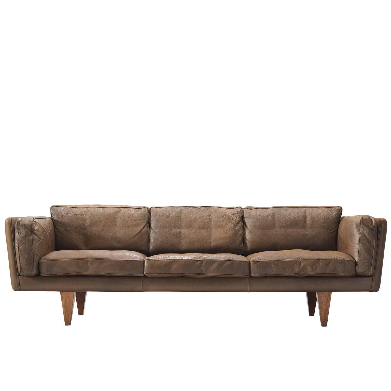 Illum Wikkelsø Three-Seat Sofa 'V11' in Light Brown Leather