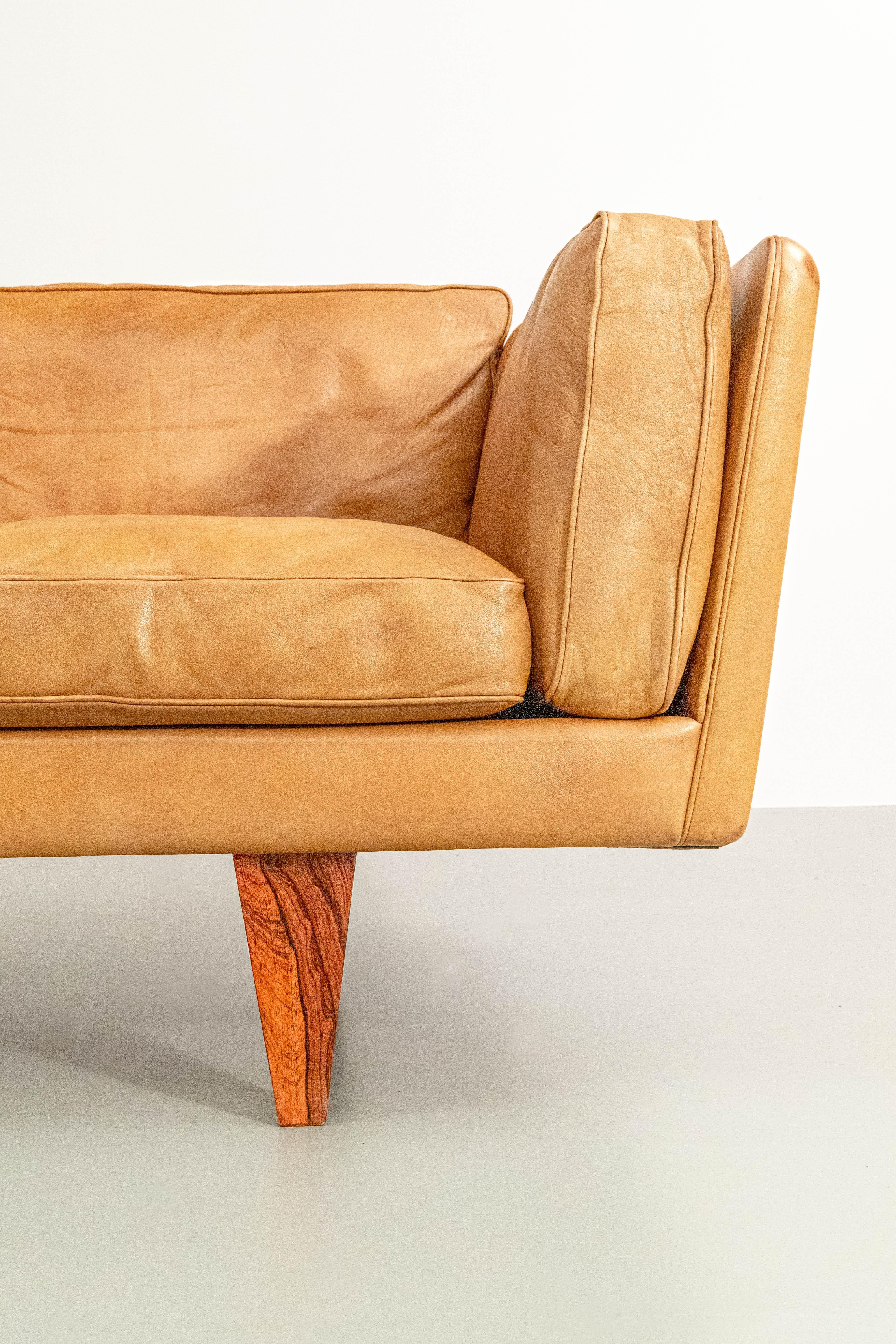 Leather Illum Wikkelsø Three-Seat ‘V11’ Sofa by Holger Christiansen, Denmark, 1960s