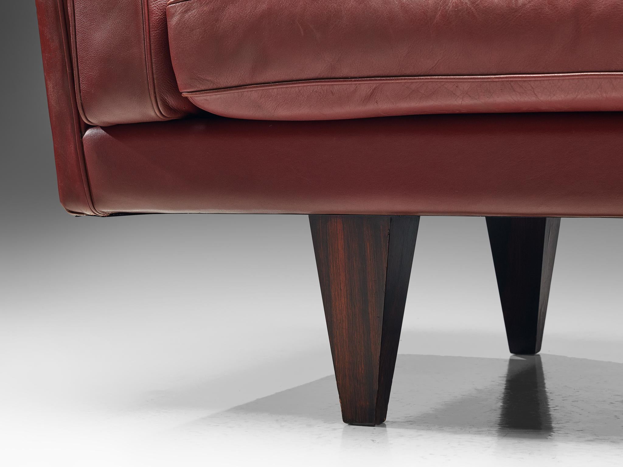 Illum Wikkelsø Three-Seat Sofa in Burgundy Leather Fully Restored 1