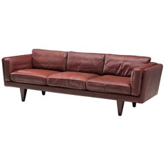 Illum Wikkelsø Three-Seat Sofa in Burgundy Leather Fully Restored