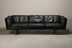 Illum Wikkelsø Three-Seater Sofa Model V11 in Black Leather, Denmark 1960s