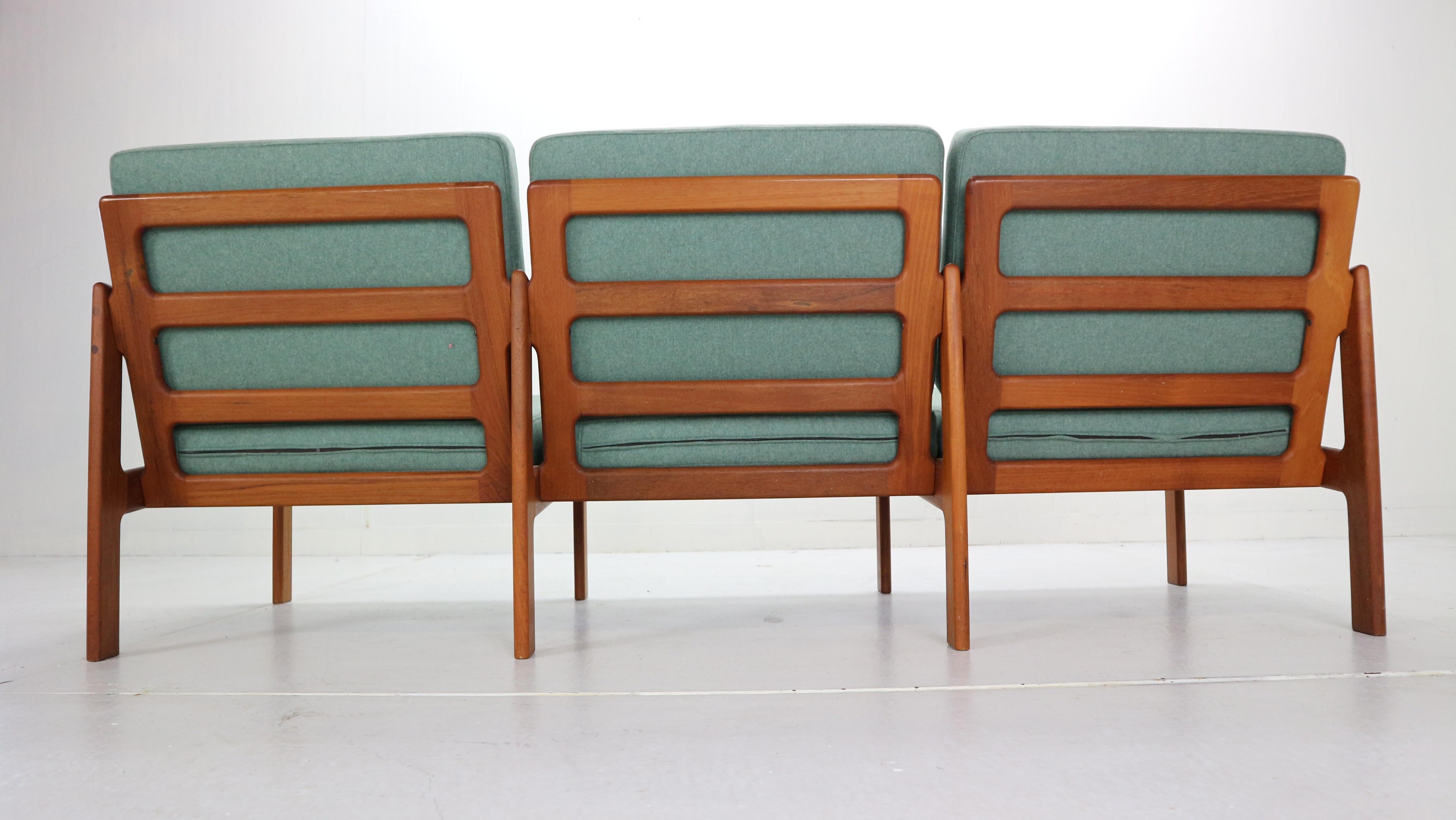 Fabric Illum Wikkelsø Three-Seat Teak Sofa for Niels Eilersen, 1960, Denmark