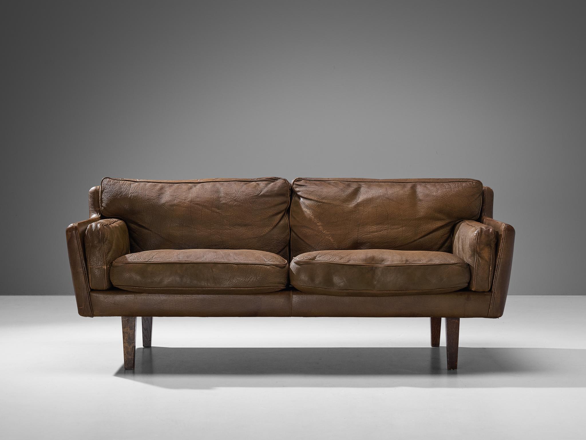 Illum Wikkelsø Two-Seat Sofa in Brown Leather  For Sale 2