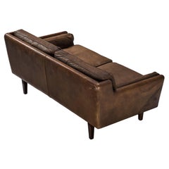 Vintage Illum Wikkelsø Two-Seat Sofa in Brown Leather 