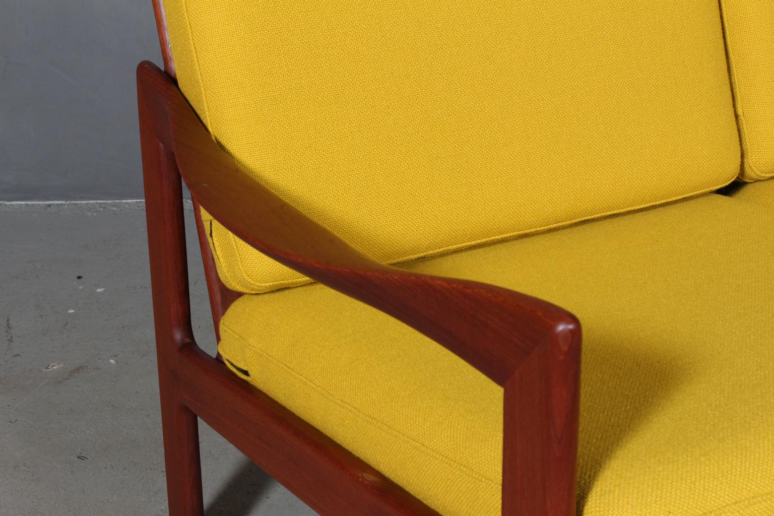 Danish Illum Wikkelsø Two Seat Sofa, Teak and Hallingdal